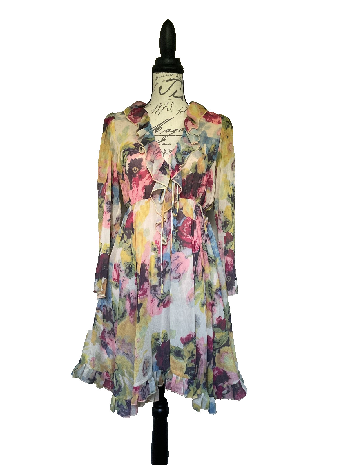 o.p.t | Pastel Floral Ruffle Mini Dress XS (S) | Flowy | Lined | Excellent