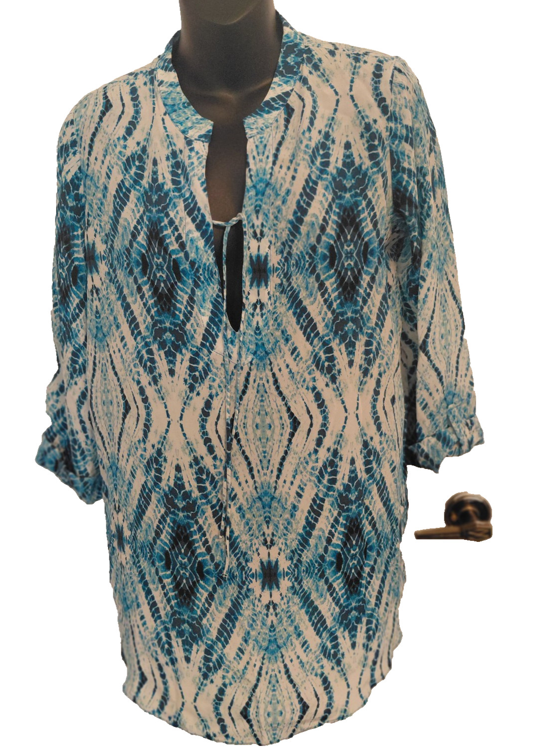 Rory Beca 100% Silk Blue Watercolor Mini Dress Tunic Womens Sz 8 Made USA