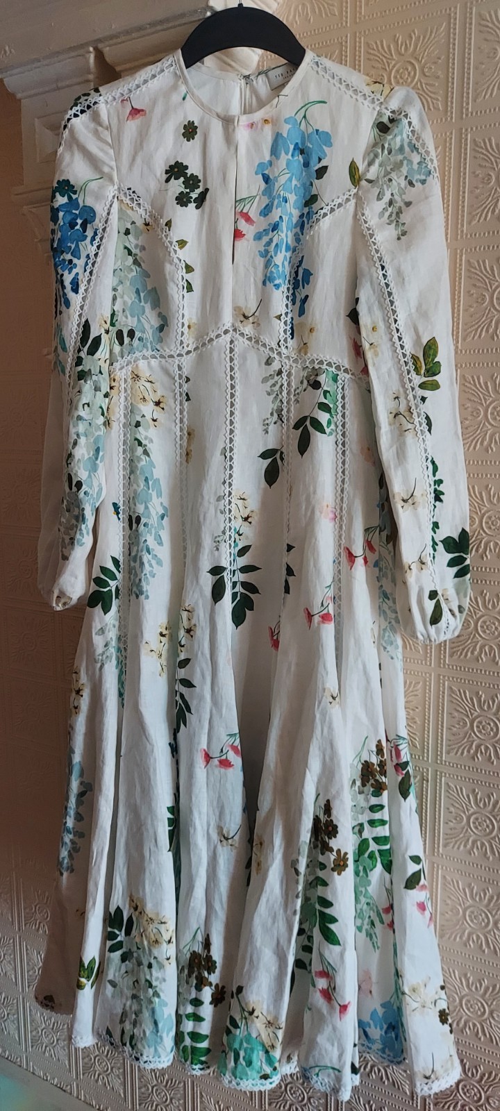 Ted Baker Dress SIZE 0 UK 6 Wedding Guest Linen Midi Party