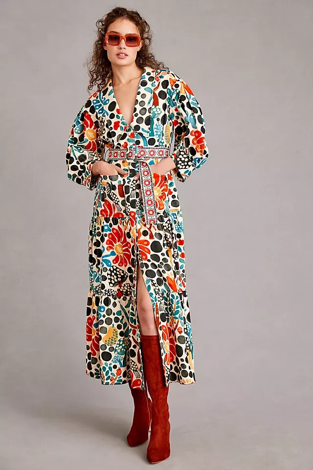 Farm Rio Belted Canvas Shirtdress Anthropologie Mushroom Coat Trench Size M NEW