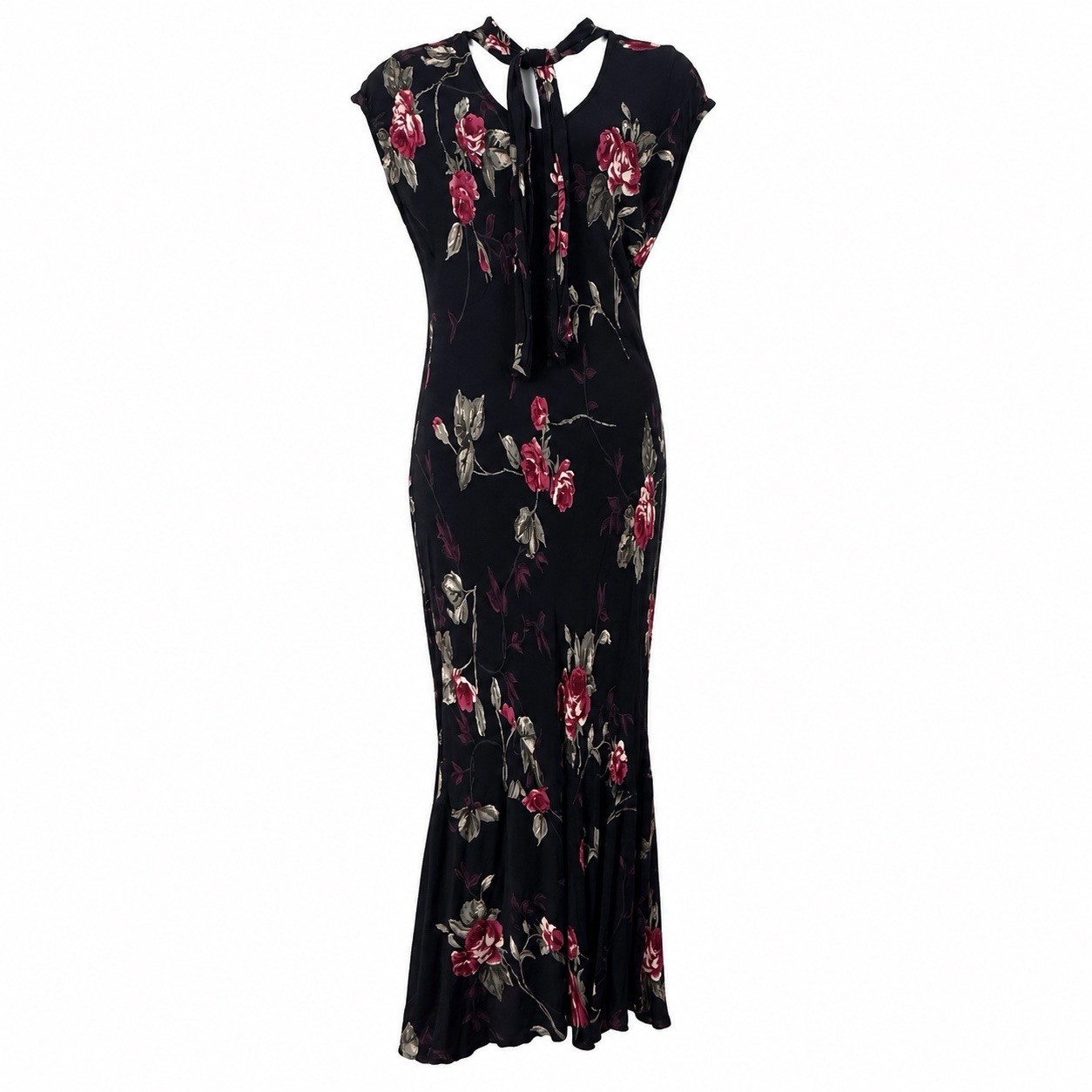 Vtg Newport News Navy & Red Floral Mermaid Dress Dark Romantic Whimsygoth Sz 16