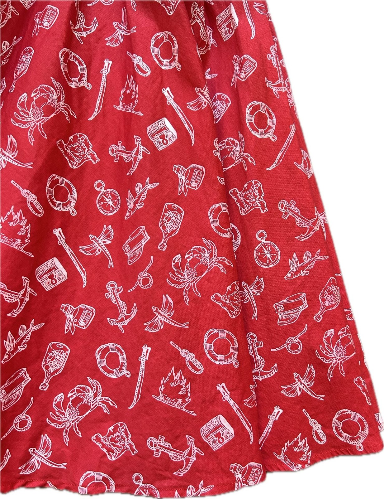Retro Hell Bunny Red Nautical Print Tie Strap Flare Dress Pinup Swing 40s