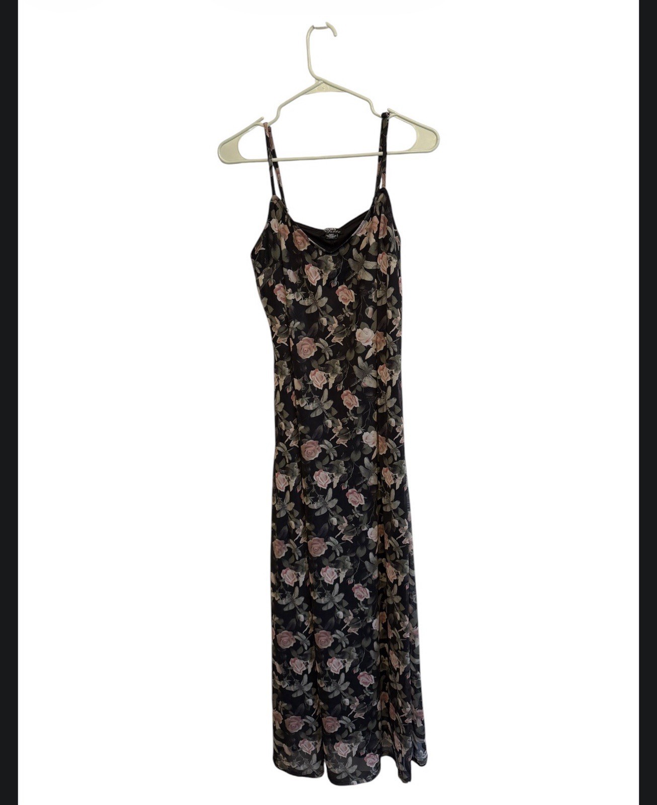 Thorn & Fable Black Pink Floral Mesh Maxi Dress Scoop Neck Strappy Sleeveless XL