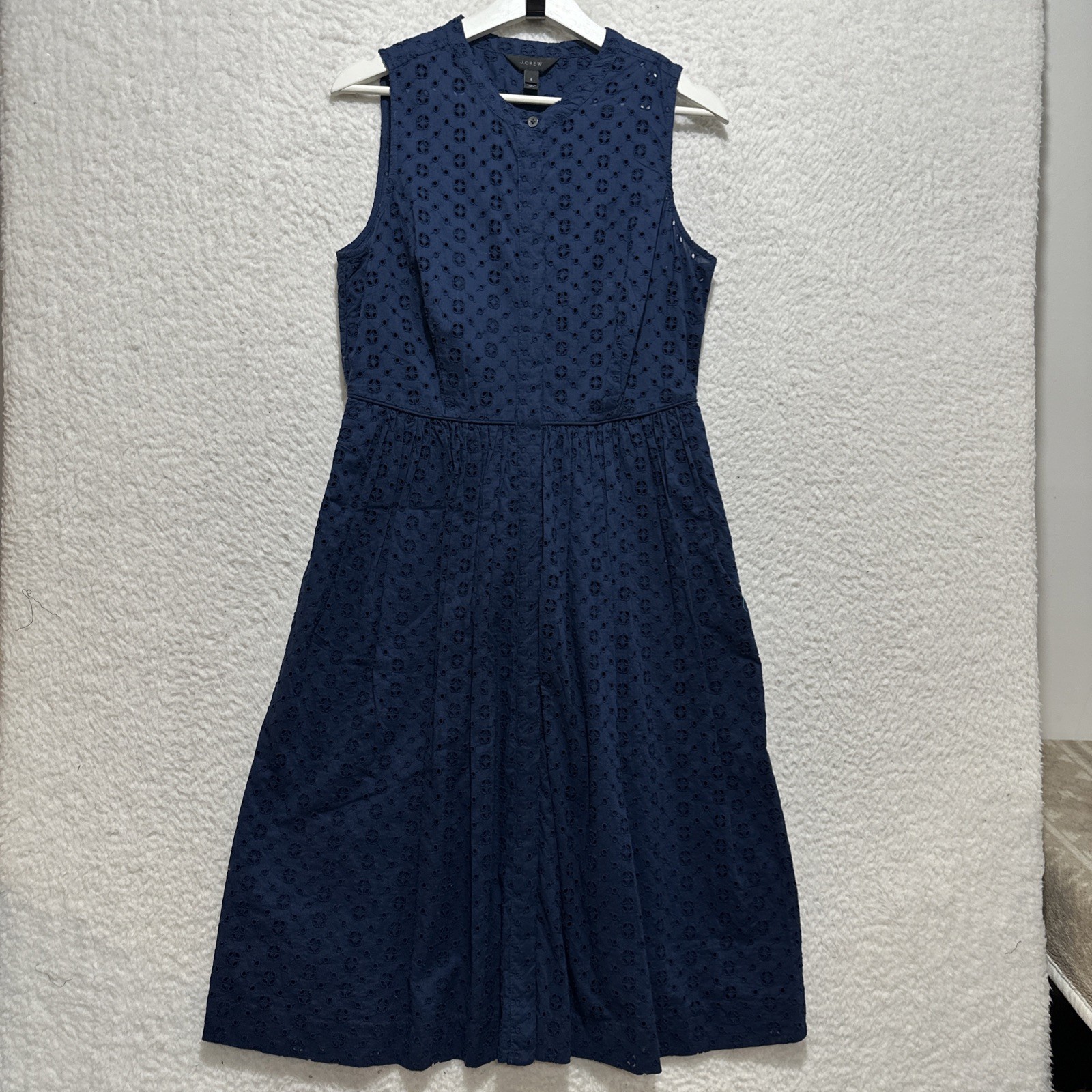 J.Crew Eyelet Shirtdress Women’s Size 8 Deep Navy Blue Sleeveless Round Neck