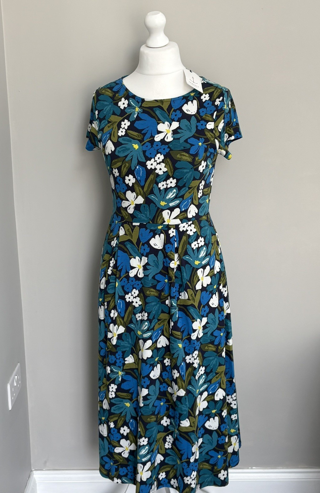 Women’s Seasalt Cornwall Blue & Green ‘Wild Bouquet’ Summer Dress, Size 10 BNWT