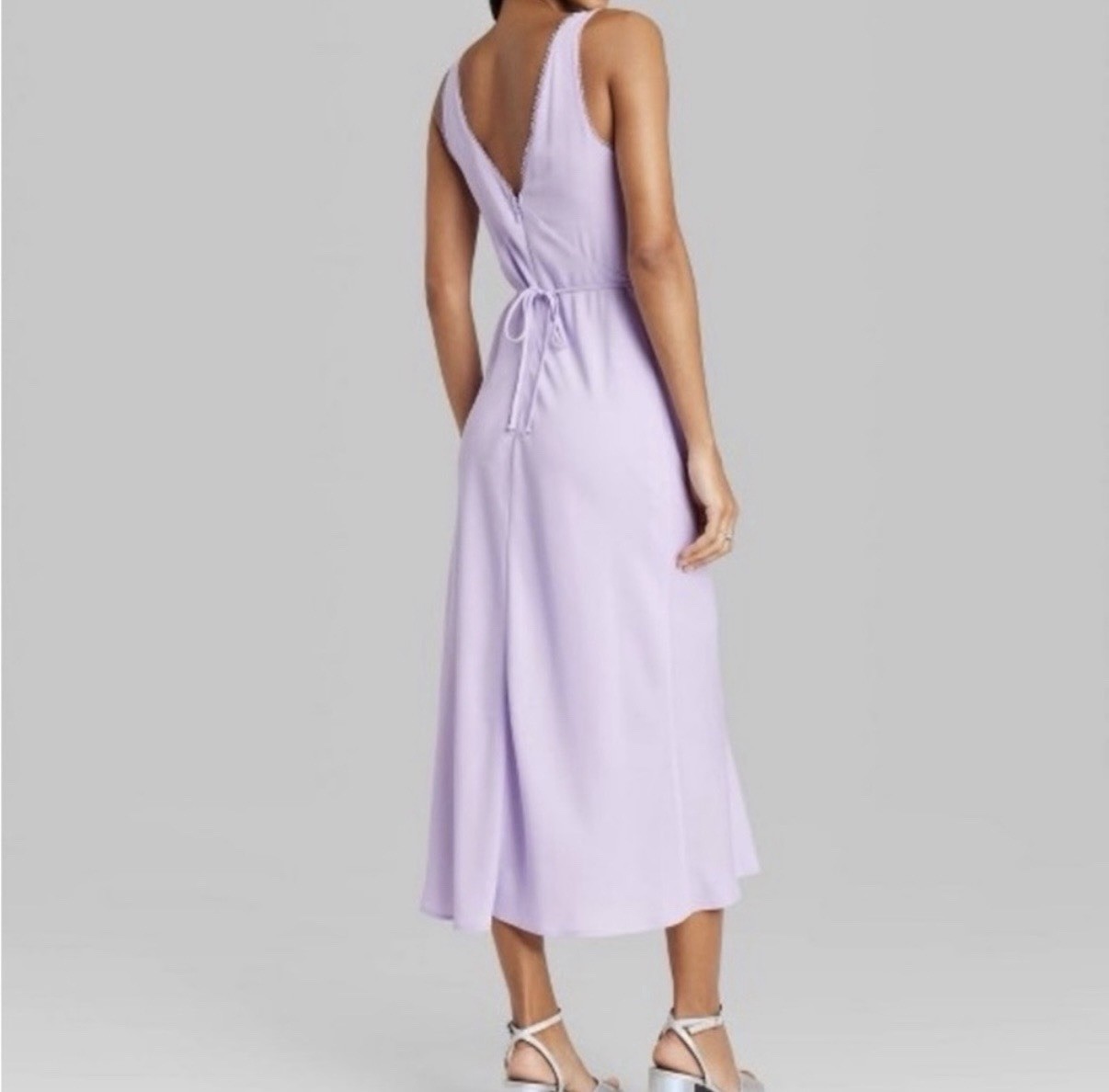 Wild Fable Women’s Lavender Solid Lace Trim Slip Midi Dress V-Neck Strappy XXS