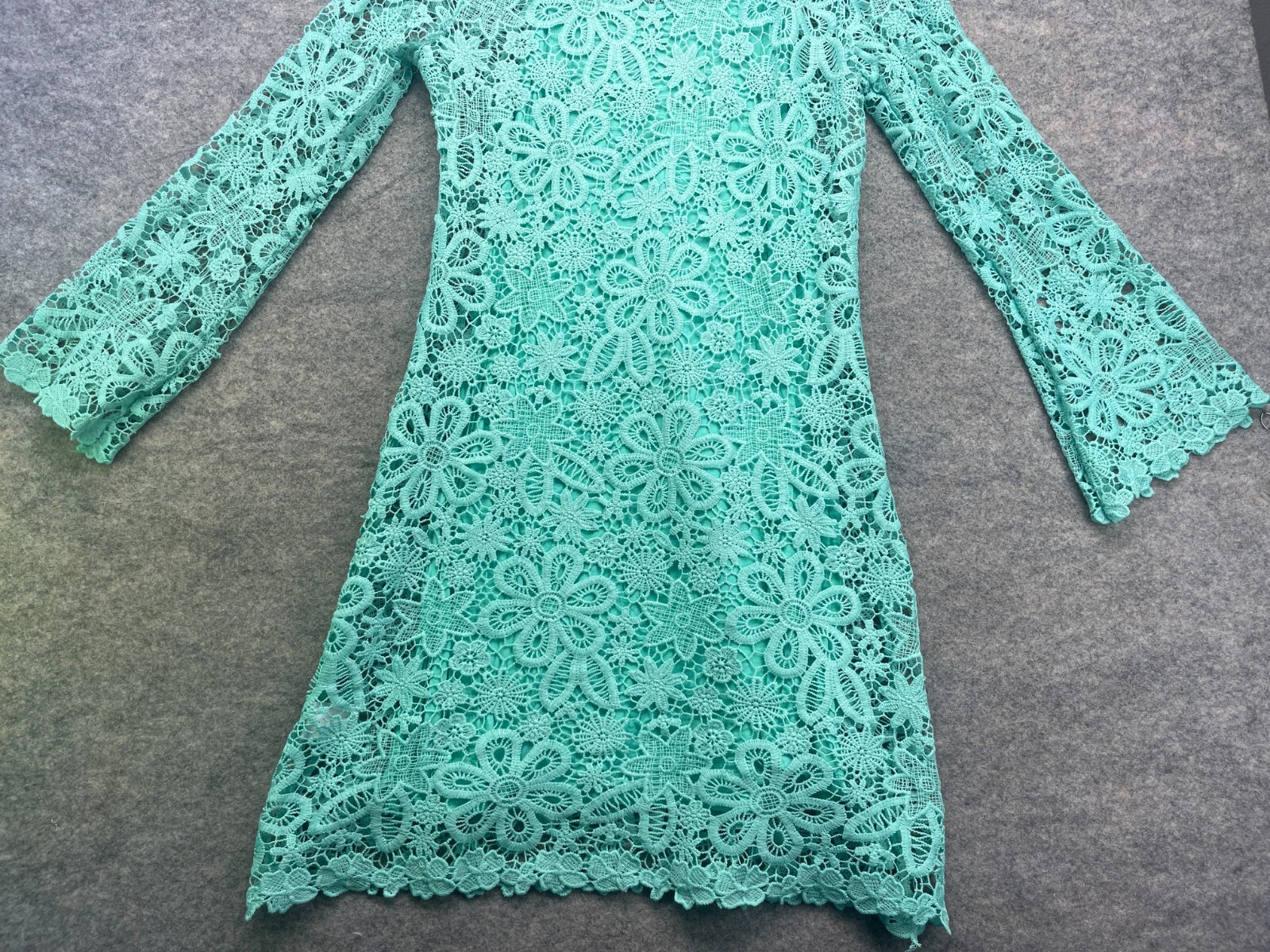 K Jordan Dress Size Large L Turquoise Blue Lace Crochet Layered Knee Length
