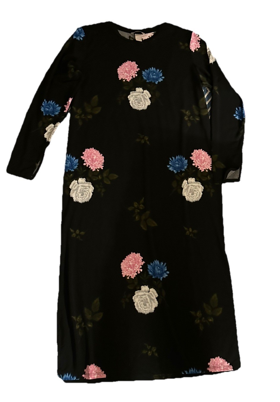 H&M womens Maxi Long Dress Size XL Casual Black Pink Floral Long Sleeve