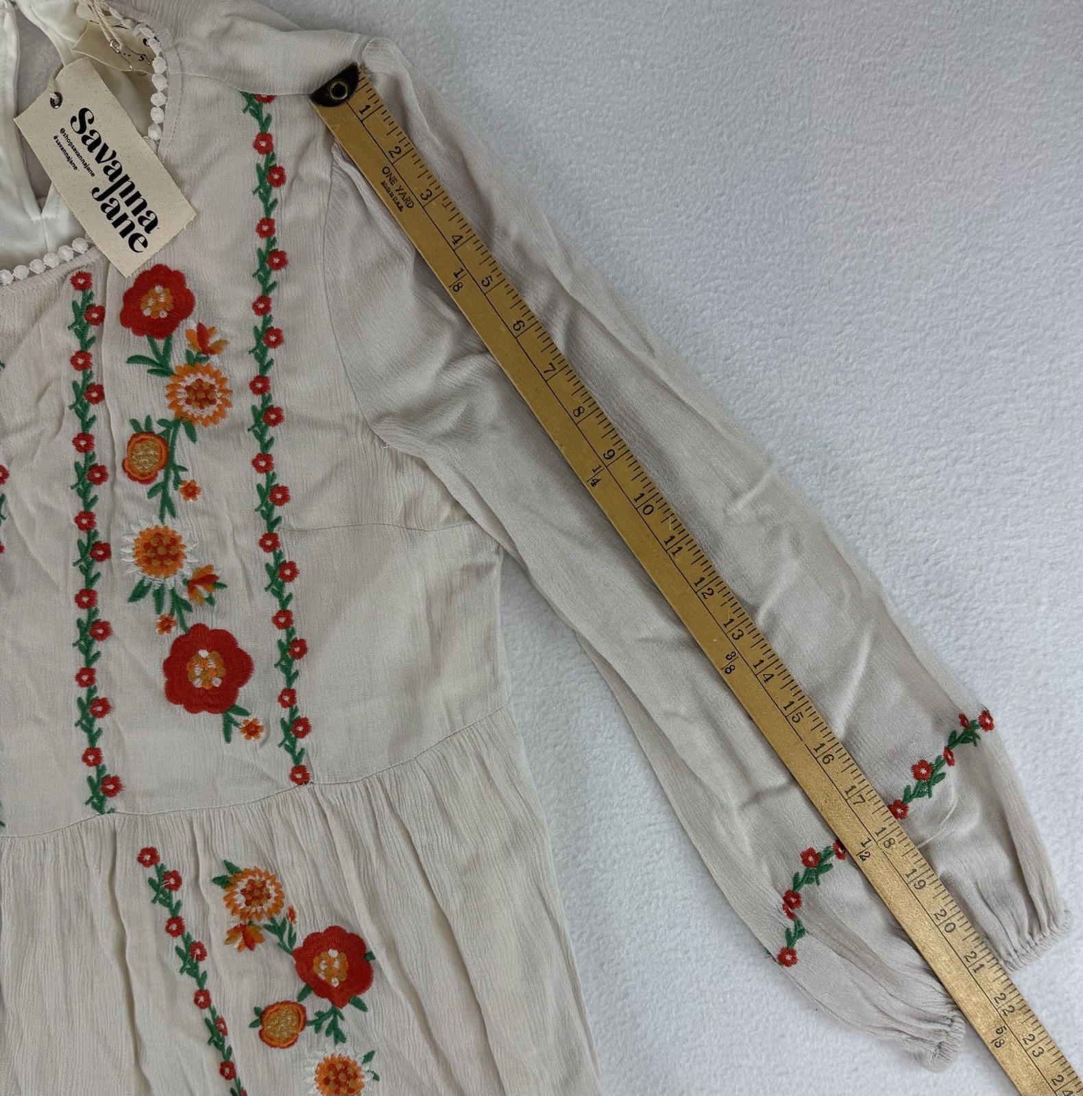 Savanna Jane Floral Embroidered Mini Dress Women’s Medium Ivory Babydoll Tunic