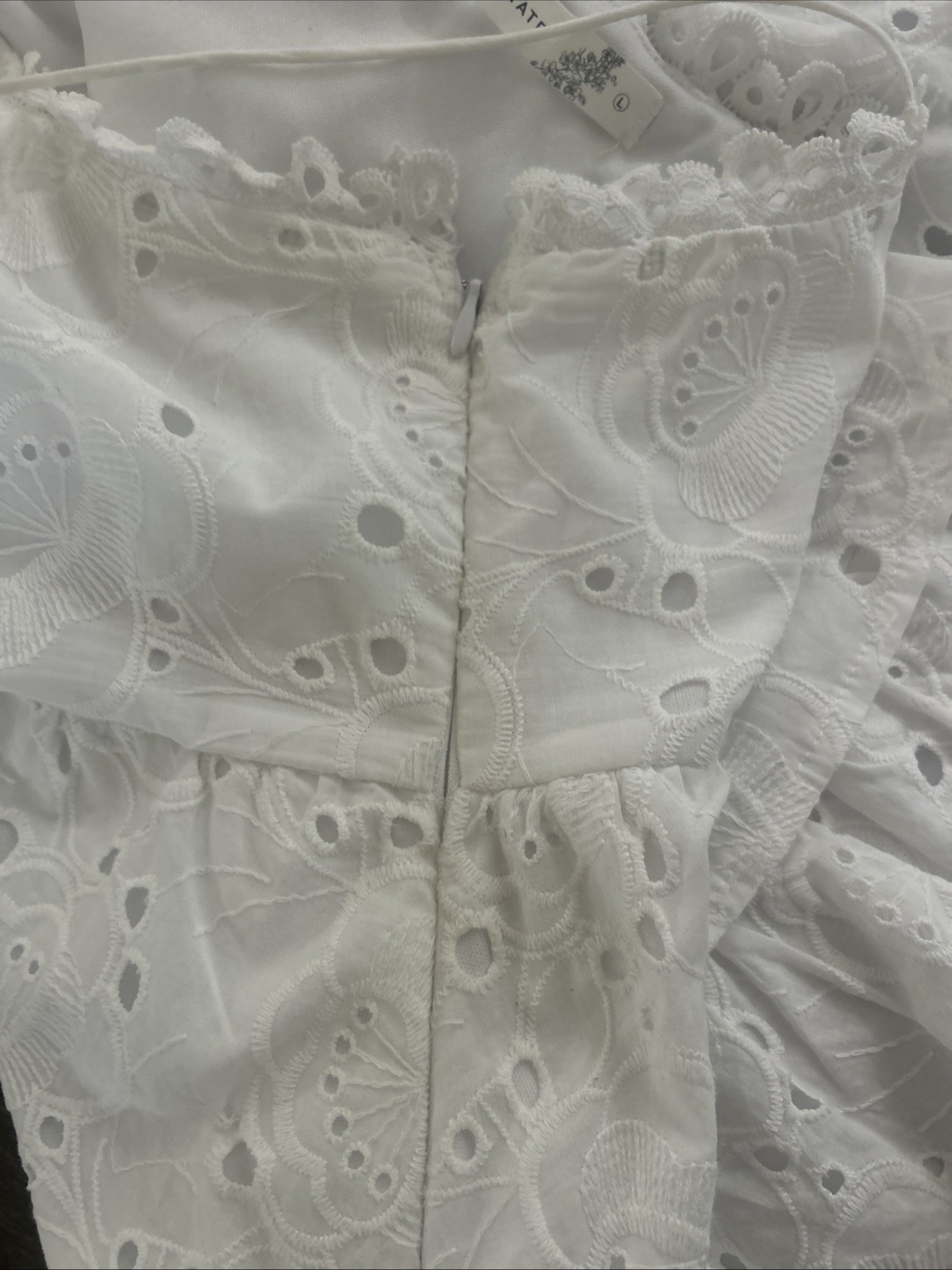 Altar’d State Women’s size Large White Ruffle Eyelet Spaghetti Strap Mini Dress