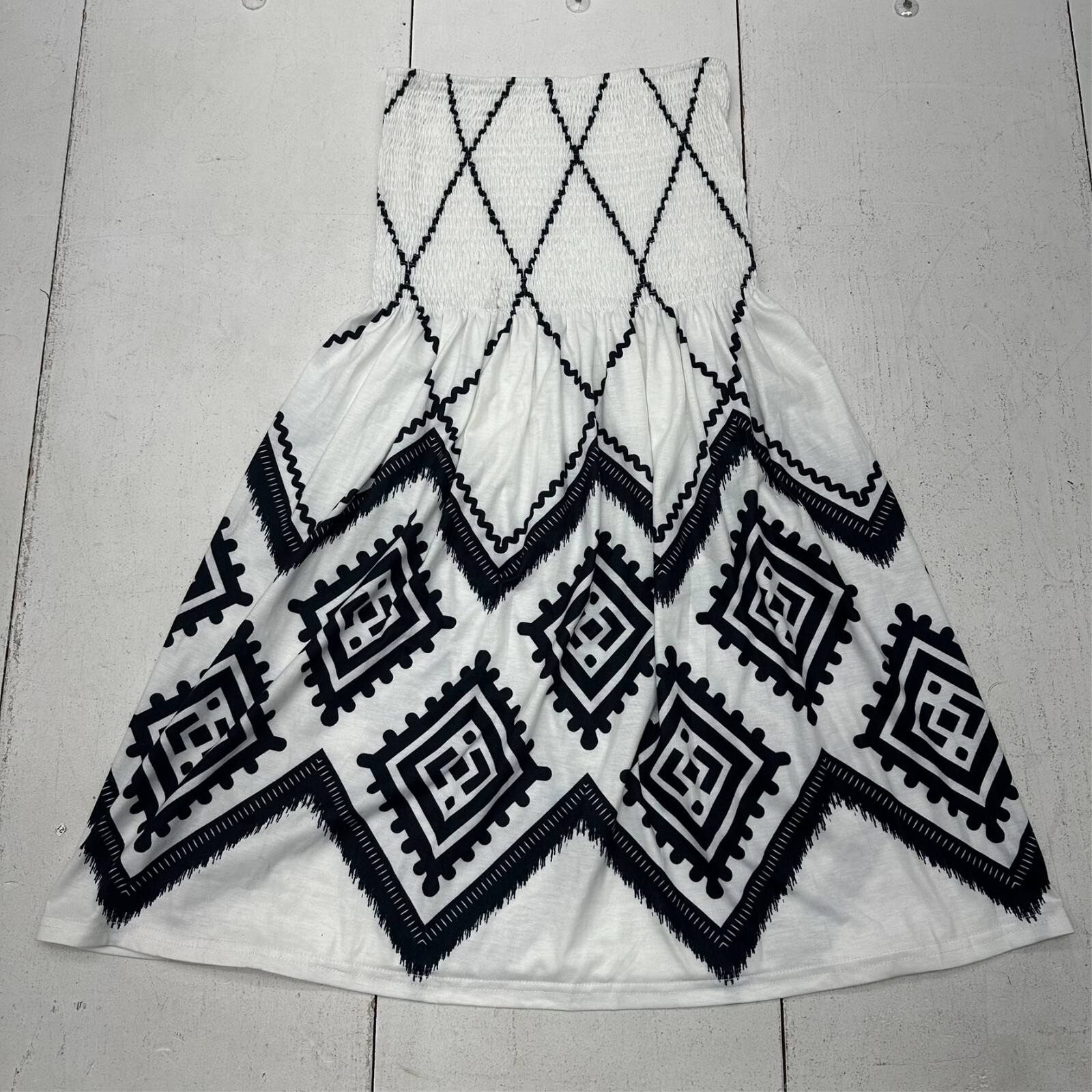 Shein Black & White Geometric Print Rouched Waist Sleeveless Dress Womens Size S