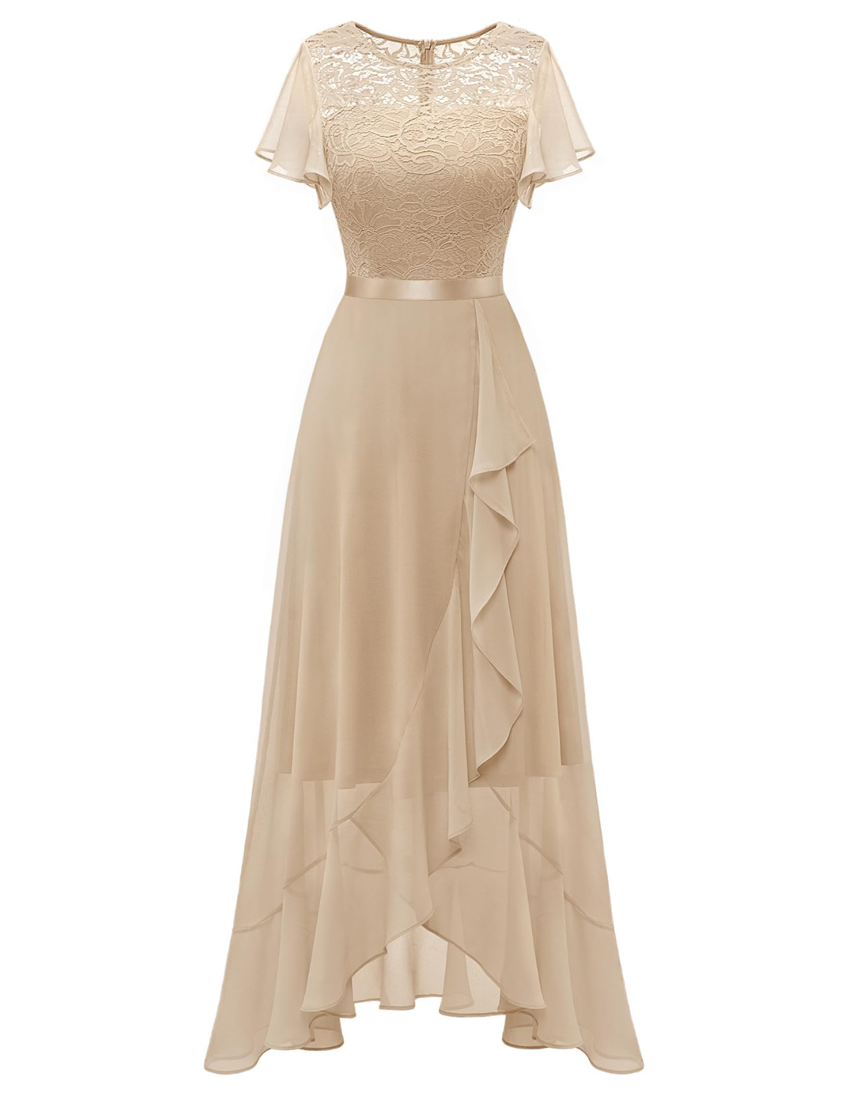 Romantic Ruffle Lace Chiffon Maxi Dress Medium Bridesmaid Holiday