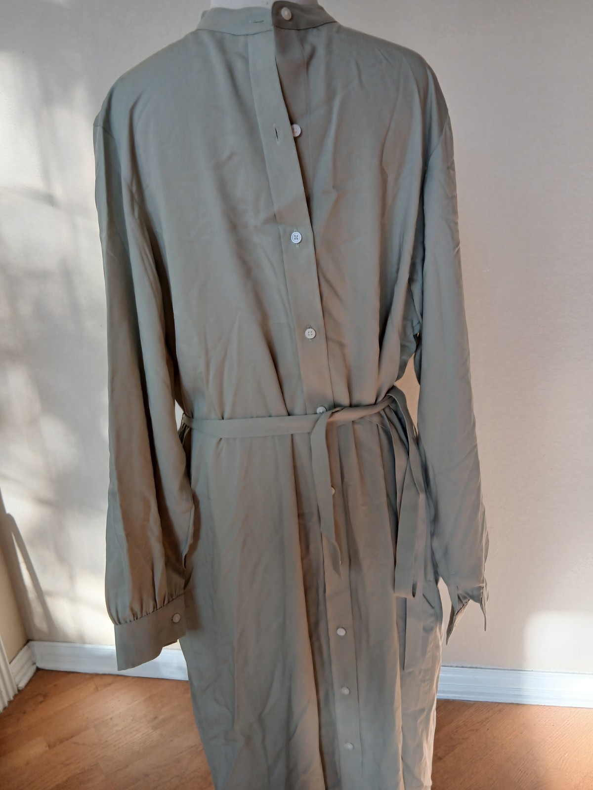 Uniqlo Kimono Cover Up Maxi Belted Light Green Dress Minimalistic Kaftan S/M