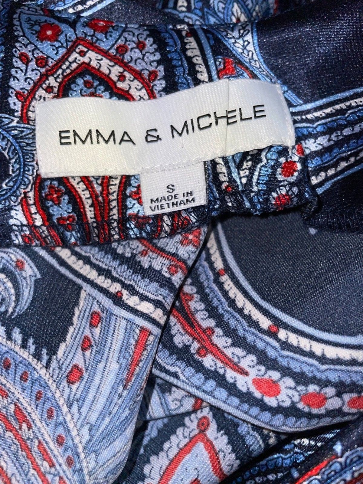 Emma & Michele Women’s Satin Paisley Slip Midi Dress size S Cowl Neck Elegant