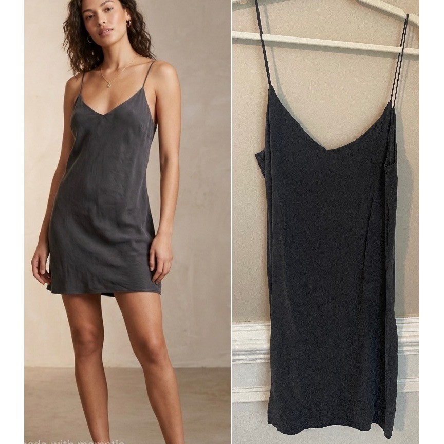 MIKOH 100% Silk Mini Slip Dress Washed Gray Black Size 3 US Size L 10/12