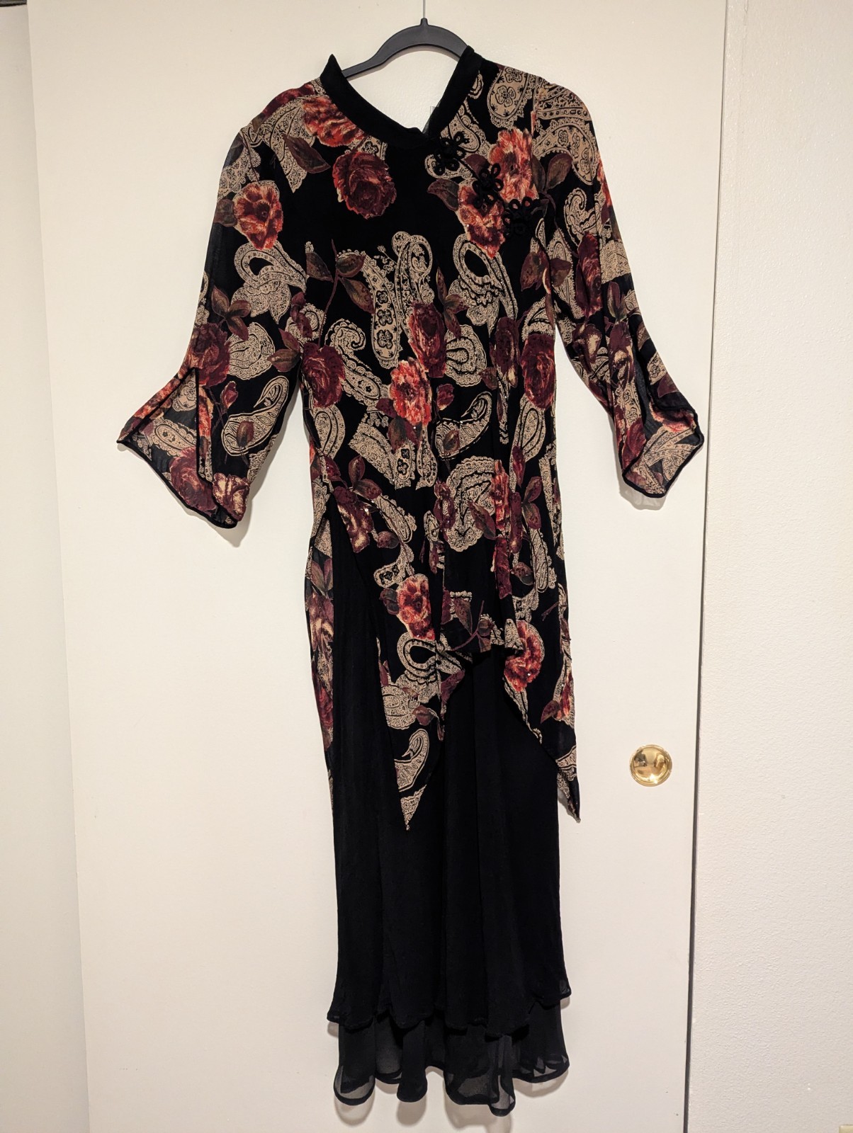 90’s Micro beaded Floral Asymmetrical Overlay Maxi Dress Sz 2x