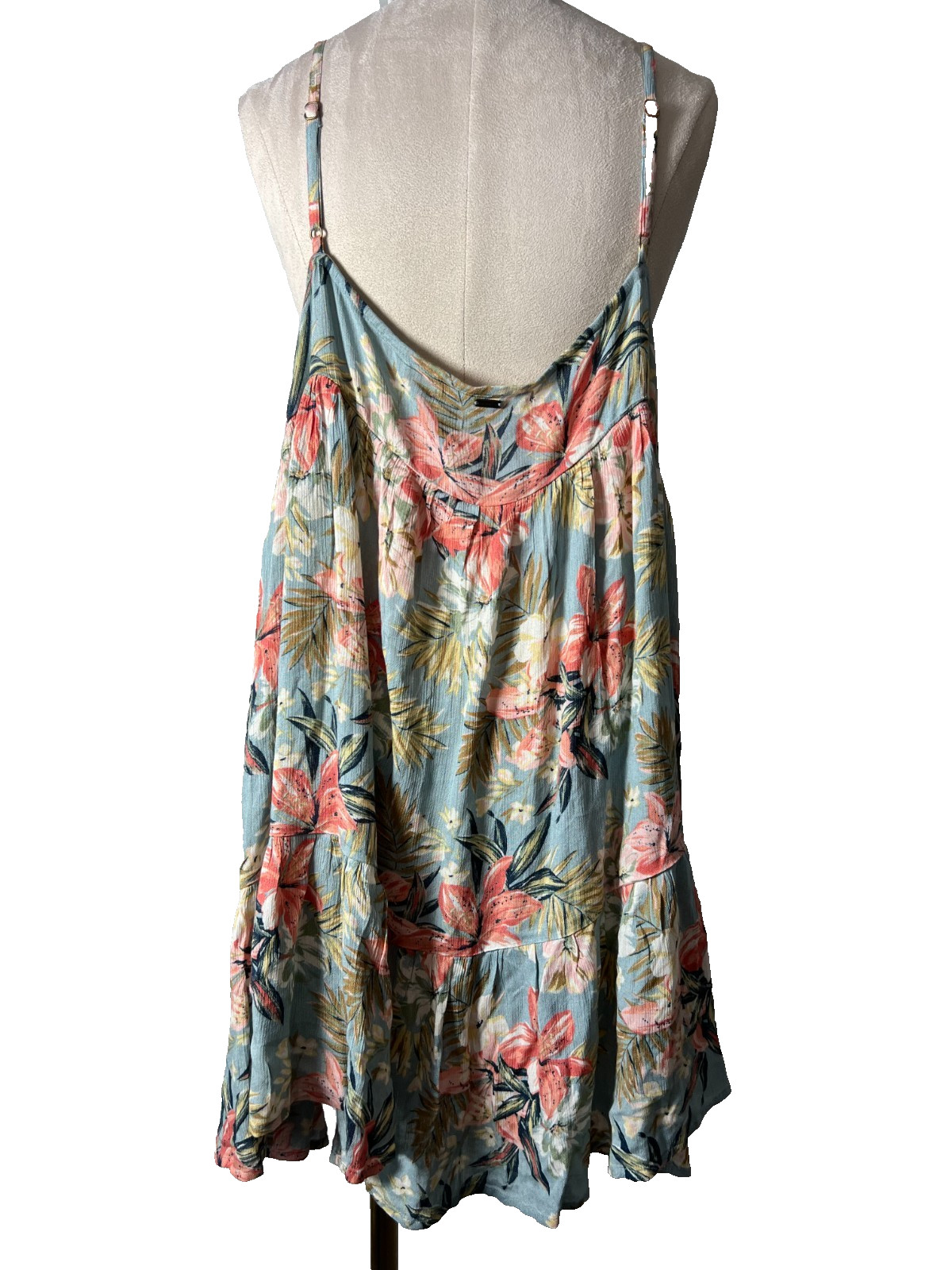 Oneill baby doll tropical floral summer sun dress XL beach resort flowy ruffle