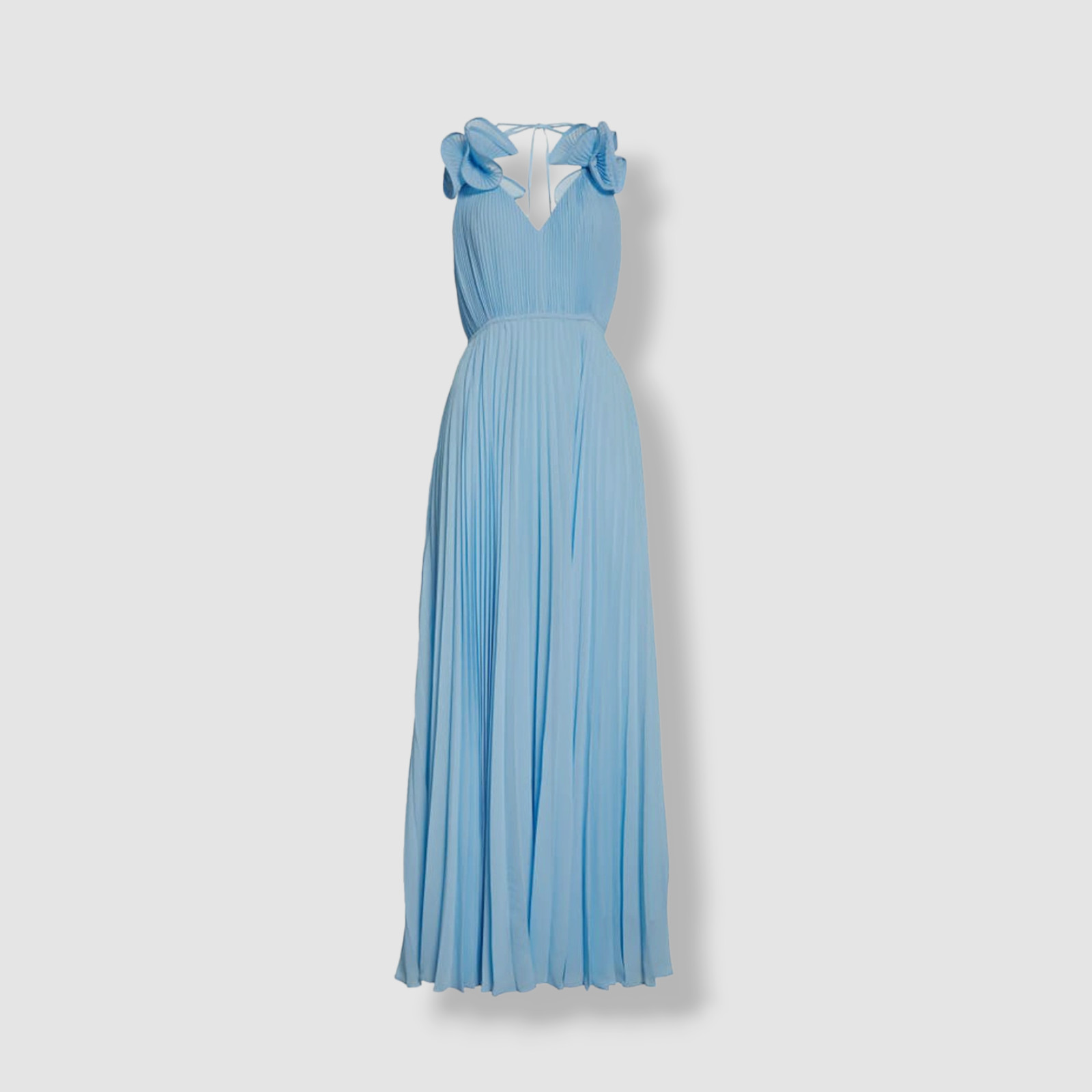 $595 Milly Women’s Blue Ruffled Shoulder Pleated Halter A-Line Dress Size 6