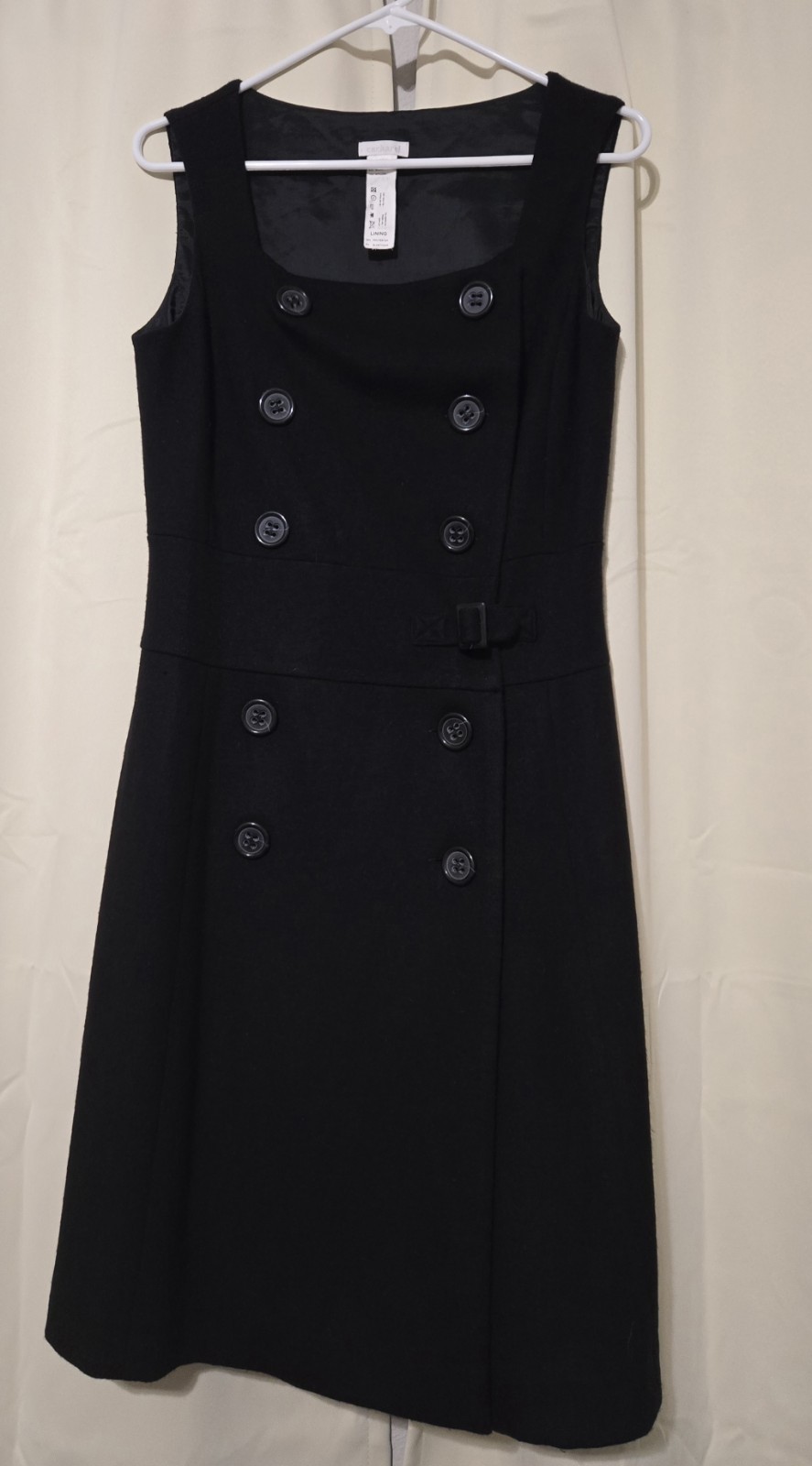 Cacharel Black Wool Angora Dress XS Sleeveless, Taylored Goth, A-Line Midi