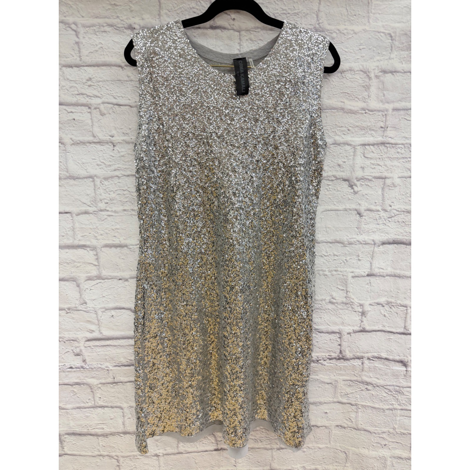 Norma Kamali Silver Sequined Mini Dress Sleeveless Shift Party Glam Womens M/38