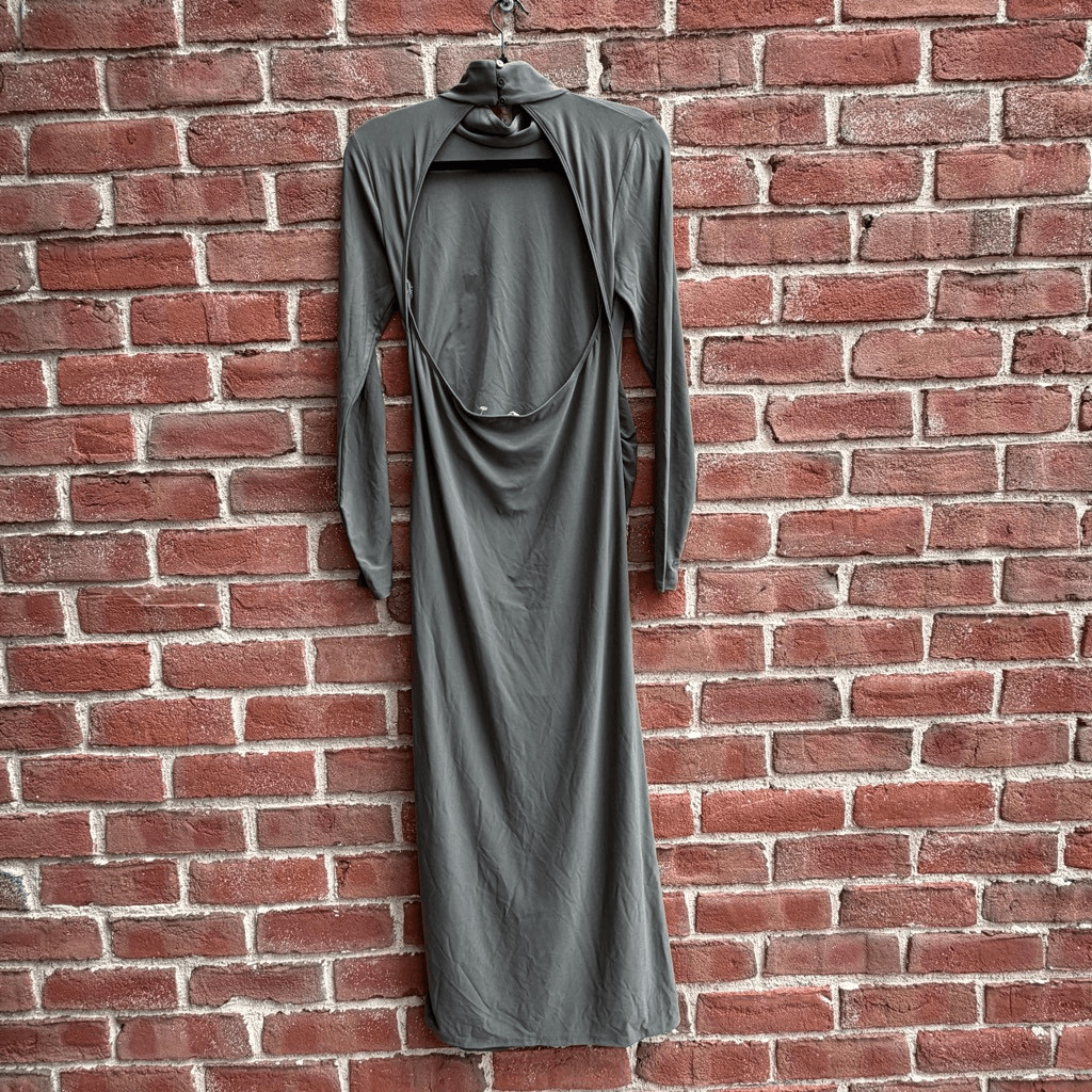Aritzia $110 Wilfred Mock Neck Open Back Remedy Long Sleeve Dress Dark Olive XS