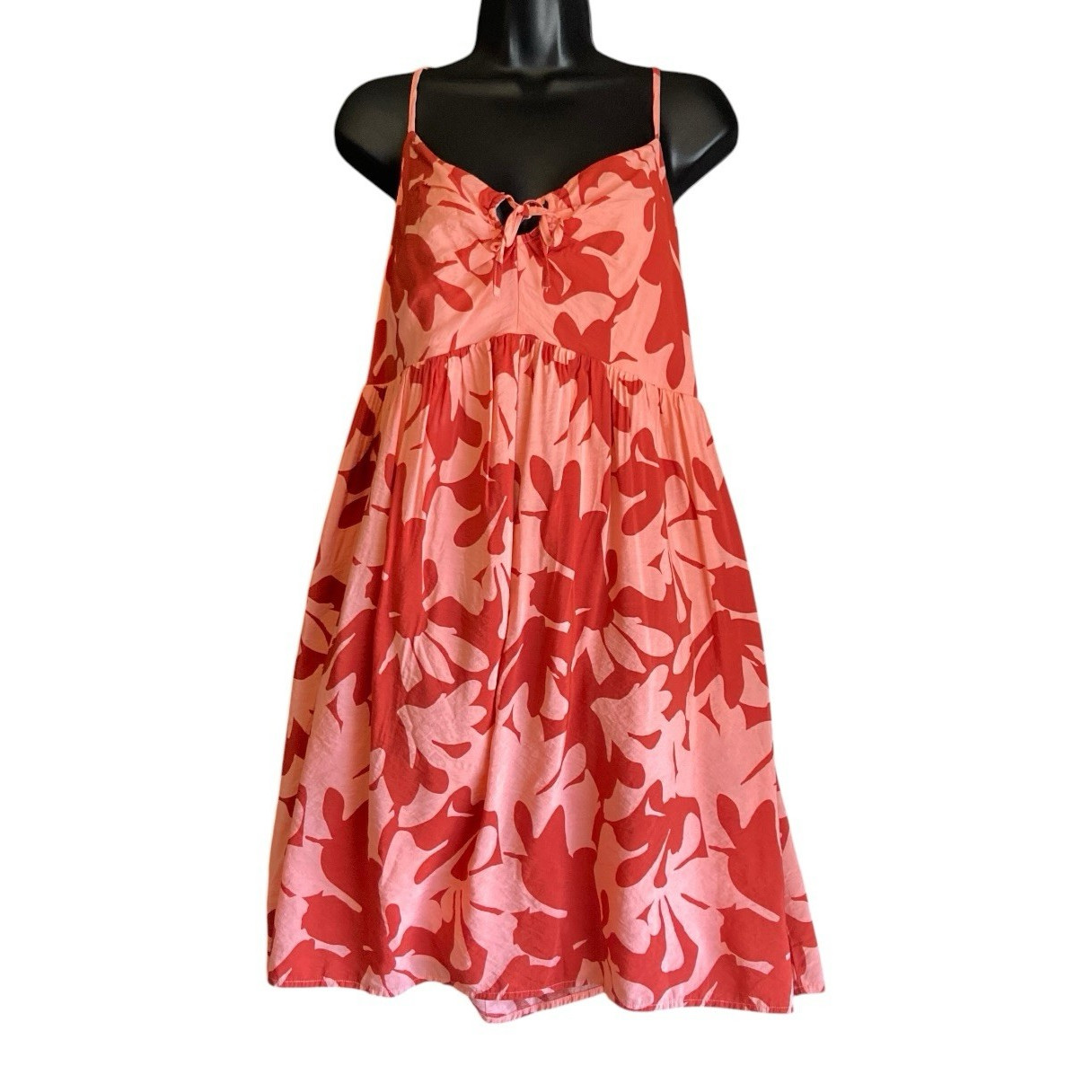 Nine West | Floral V-Neck Smocked Lined Spaghetti Strap Sundress XL Pink Red
