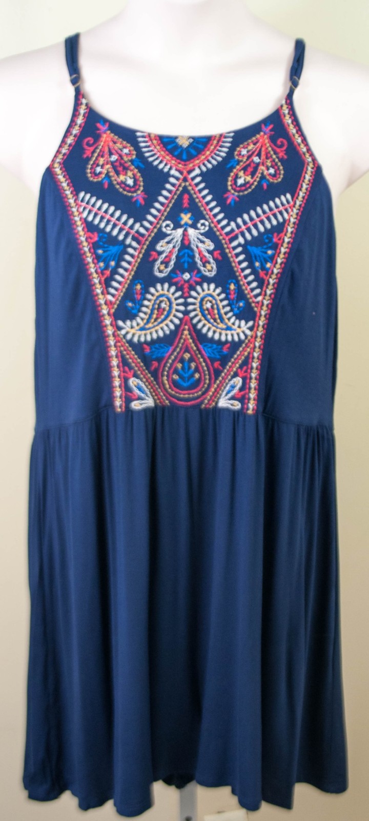Exhilaration Ladies Navy Embroidery Bodice Sundress Laced Back Zipper Size XXL