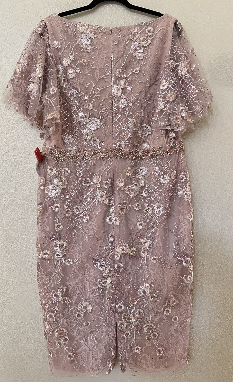 New Mac Duggal EMBELLISHED ILLUSION BUTTERFLY SLEEVE COCKTAIL DRESS Rose Pink 16