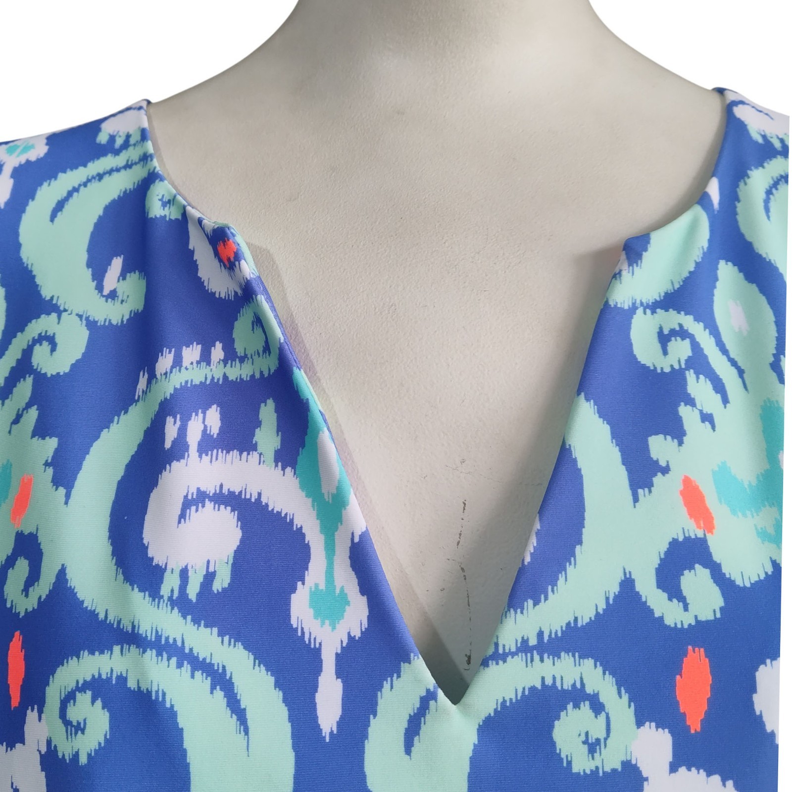 Britt Ryan Bohemian Print Pockets Nylon Spandex Stretch Mini Shift Dress Sz L