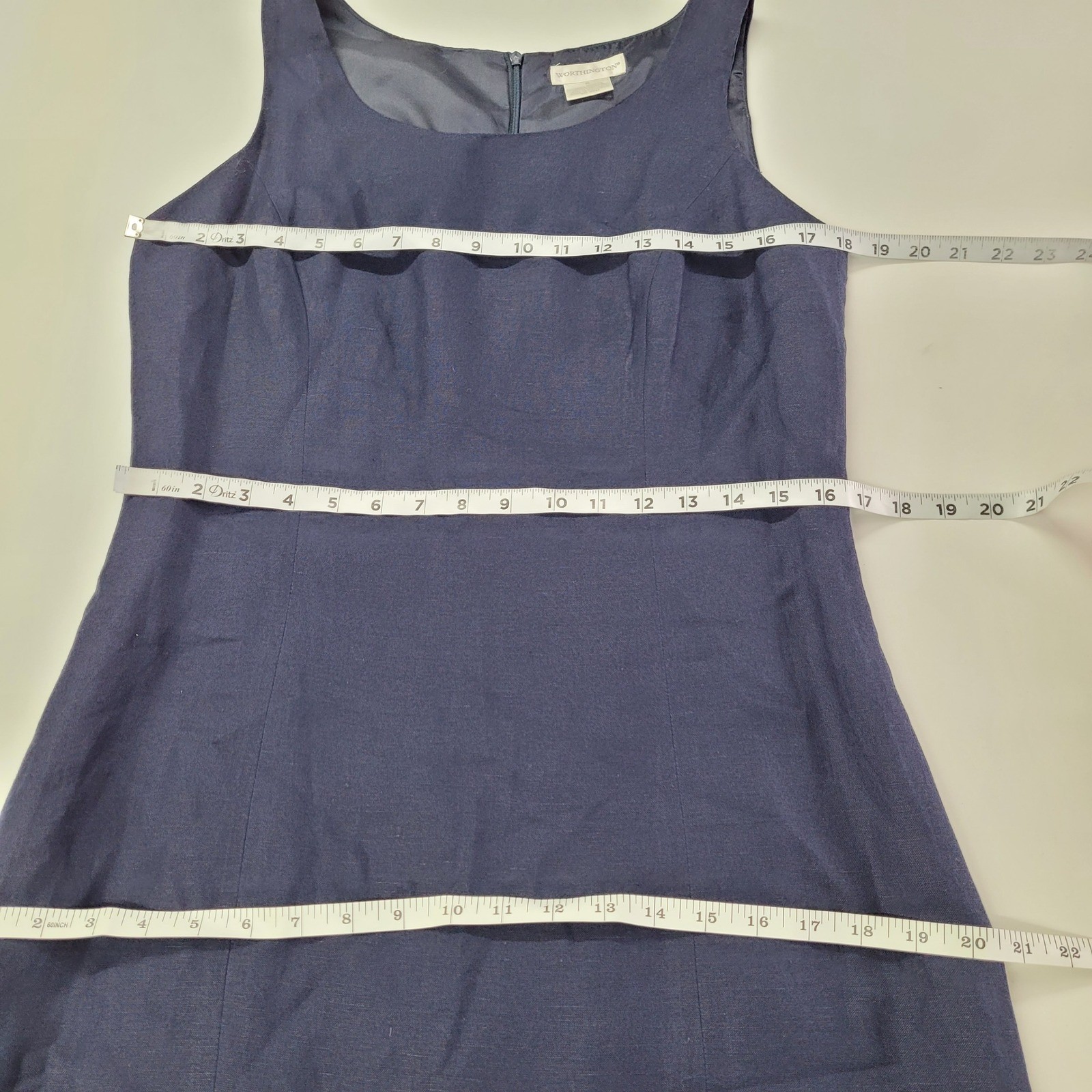 Worthington Dress Womens Size 6 Navy Blue Linen Rayon Sleeveless Sheath Classic