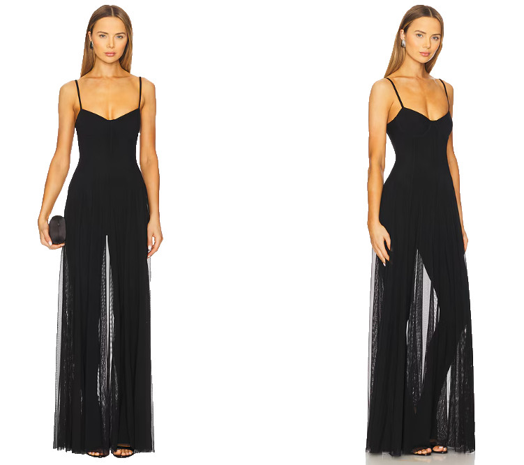 NORMA KAMALI Underwire Gown With Catsuit sheer mesh dress black size XS NWT $395