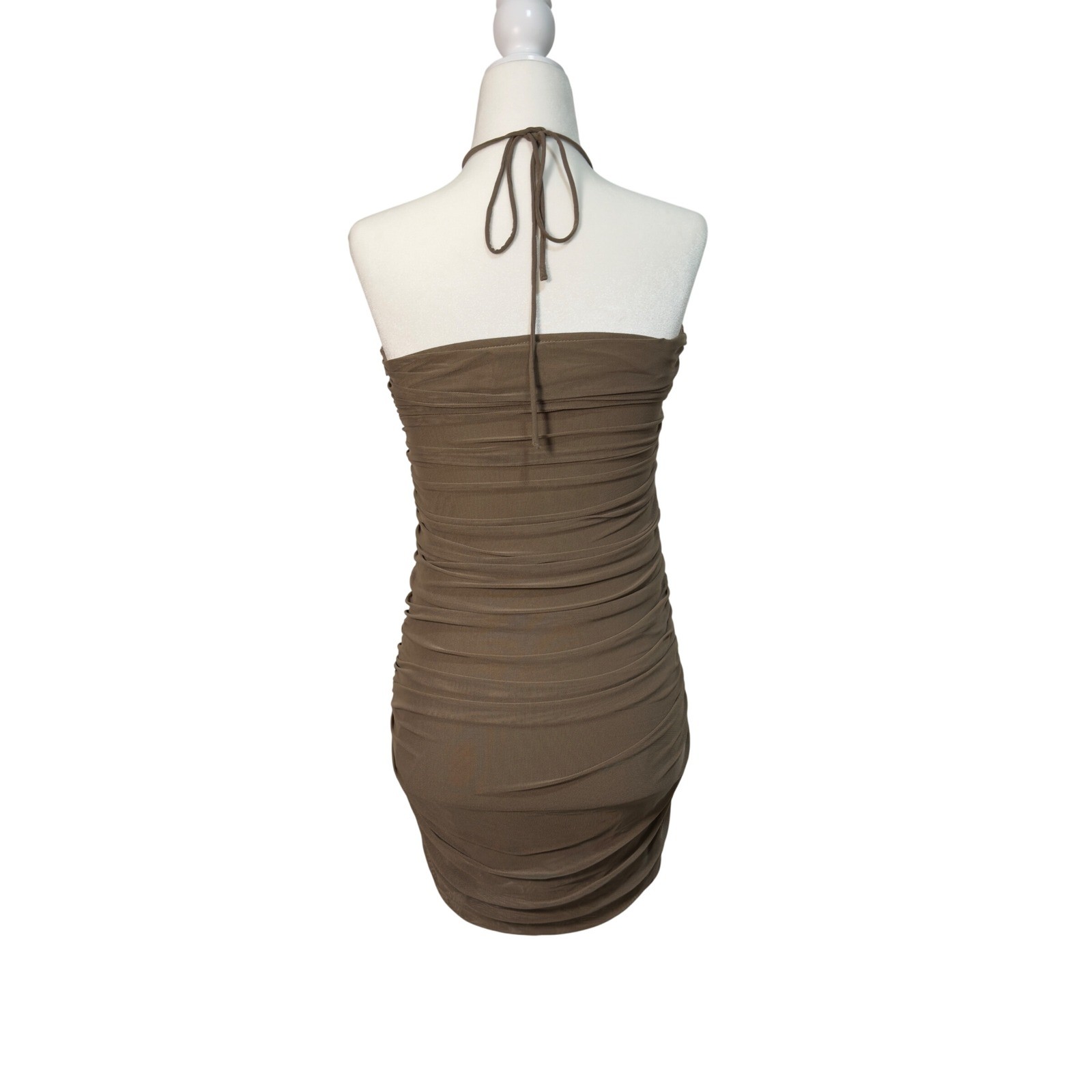 Princess Polly Brown Ruched Halter Mini Dress Keyhole Bodycon Size US 4