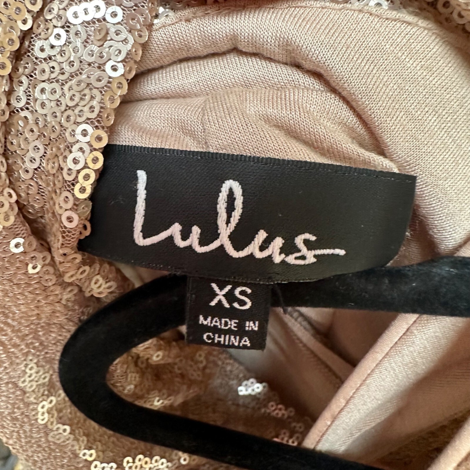 Lulus Dress Shine Time Rose Gold Sequin Cowl Neck & Back Holiday Wedding Size XS