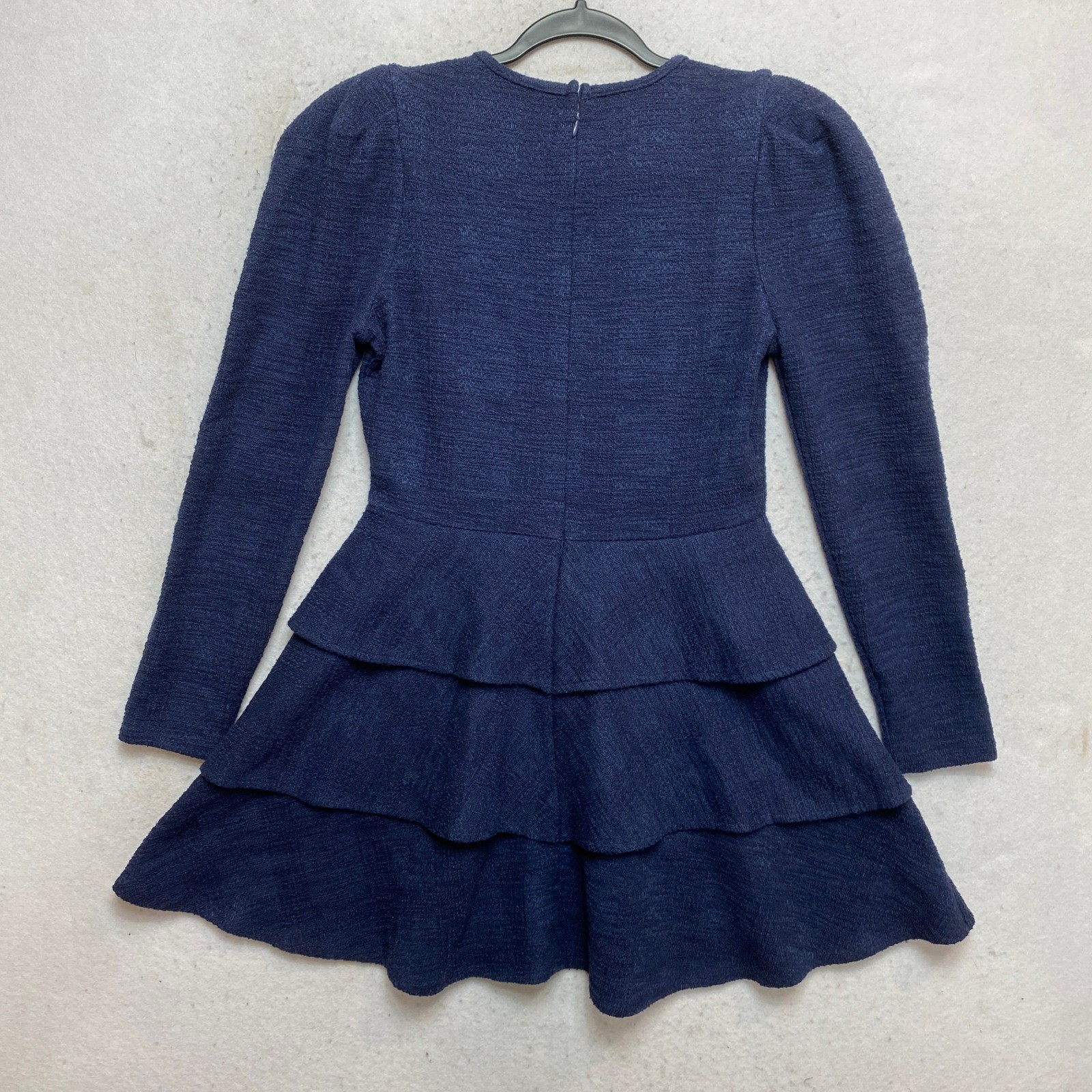 AQUA Mini Dress M Womens Navy Long Sleeve Textured Ruffle Tiered
