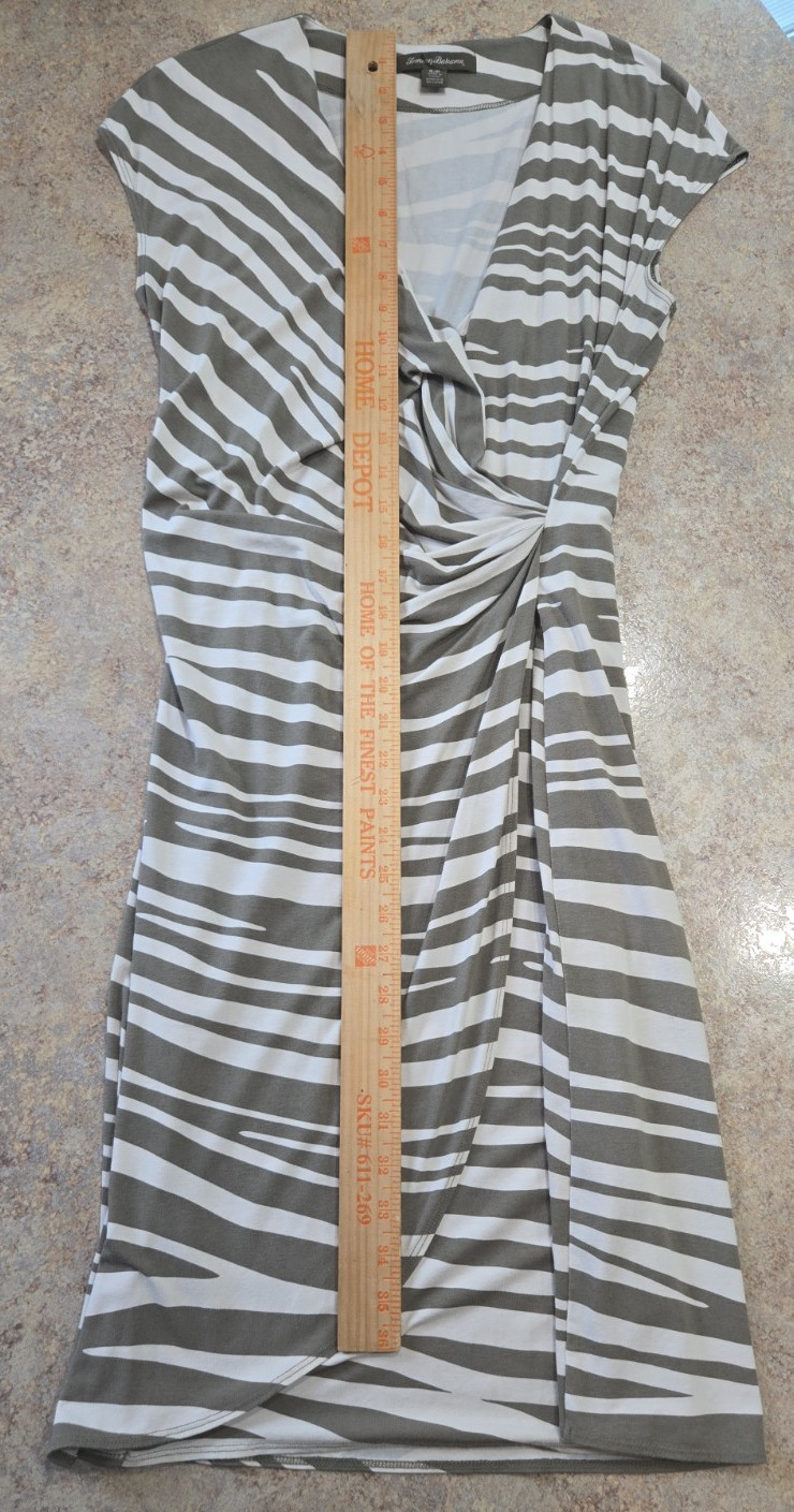 Tommy Bahama Womens Small Olive Cream Striped Faux Wrap Sleeveless Dress NWOT Re