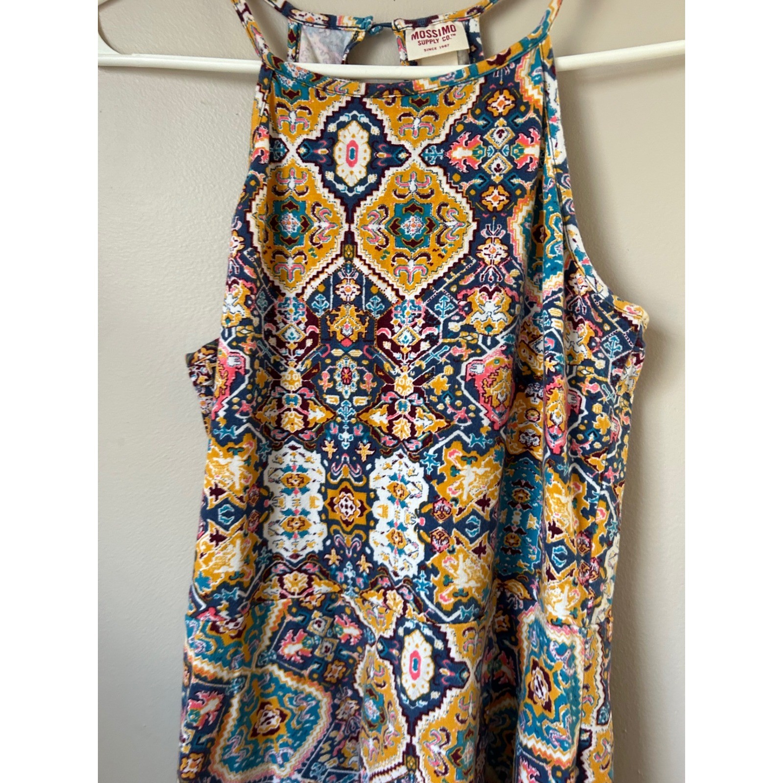 Y2K Mossimo Supply Co Boho Geo Print Halter Neck Dress Womens M Mini Sundress