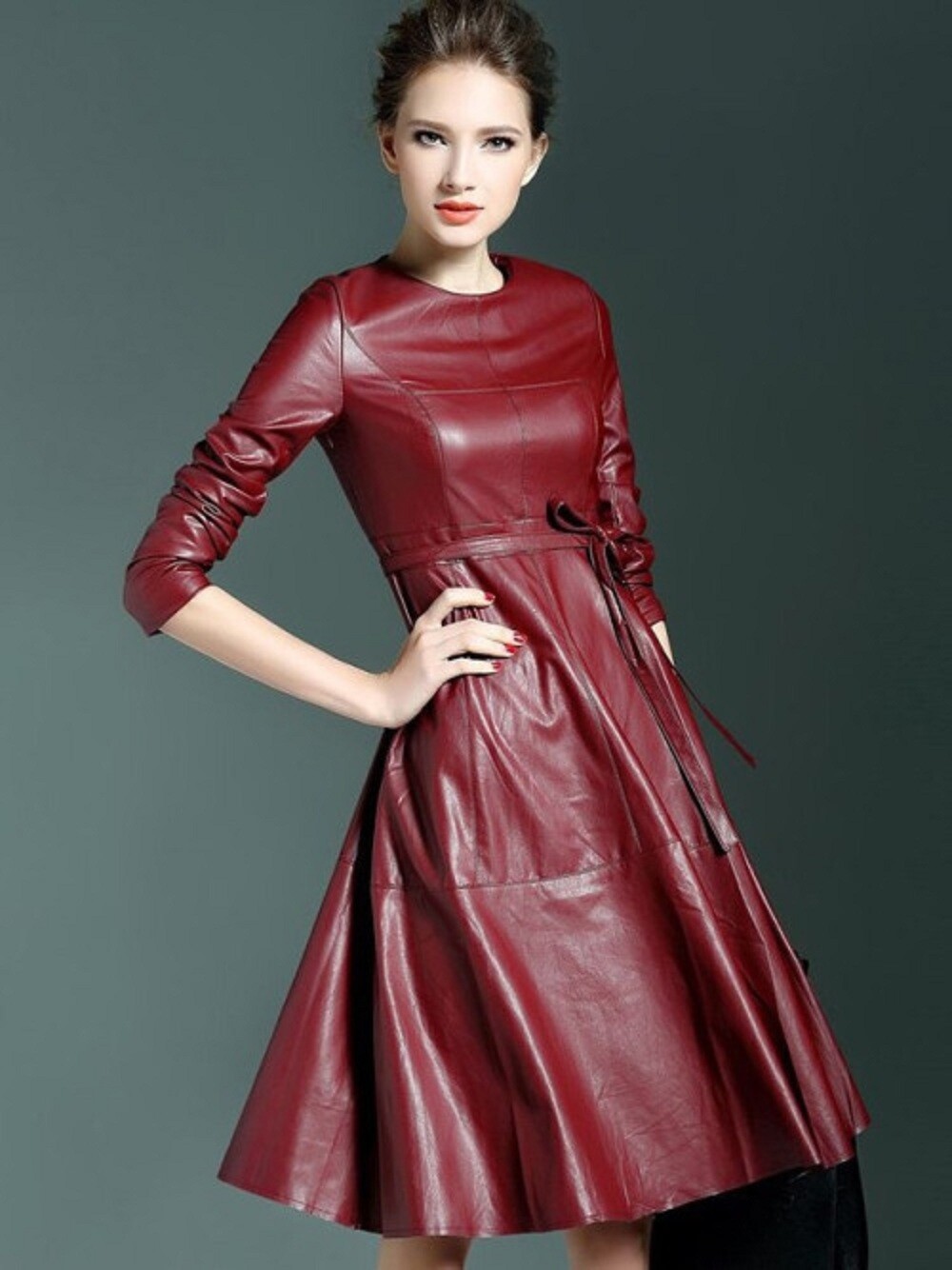 Luxury Women’s Leather Dress Real Lambskin Designer Causal Wear Ladies Dress