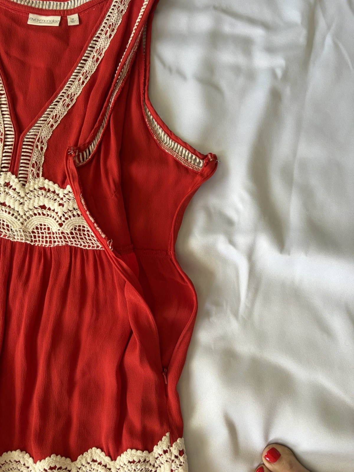 Eva Mendes for NY&CO Red maxi sundress Size m With Crochet Accents