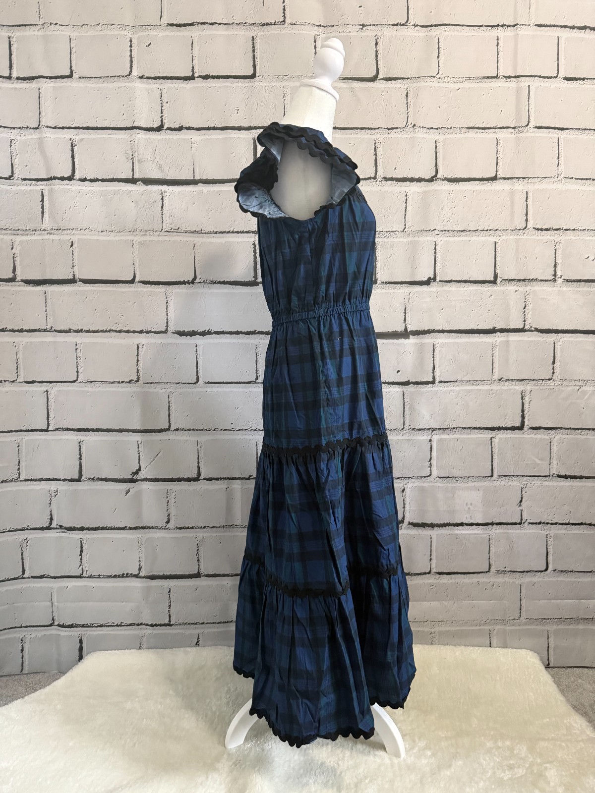NWT STS Sail to Sable Blackwatch Plaid Cotton Tiered Maxi Dress S