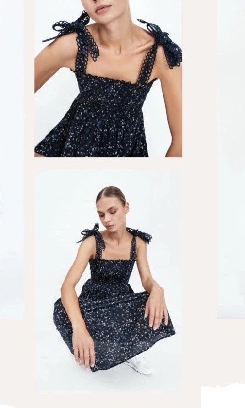 Anthropologie Maia Bergman Simone Smocked Black Floral Eyelet Midi Dress Size S