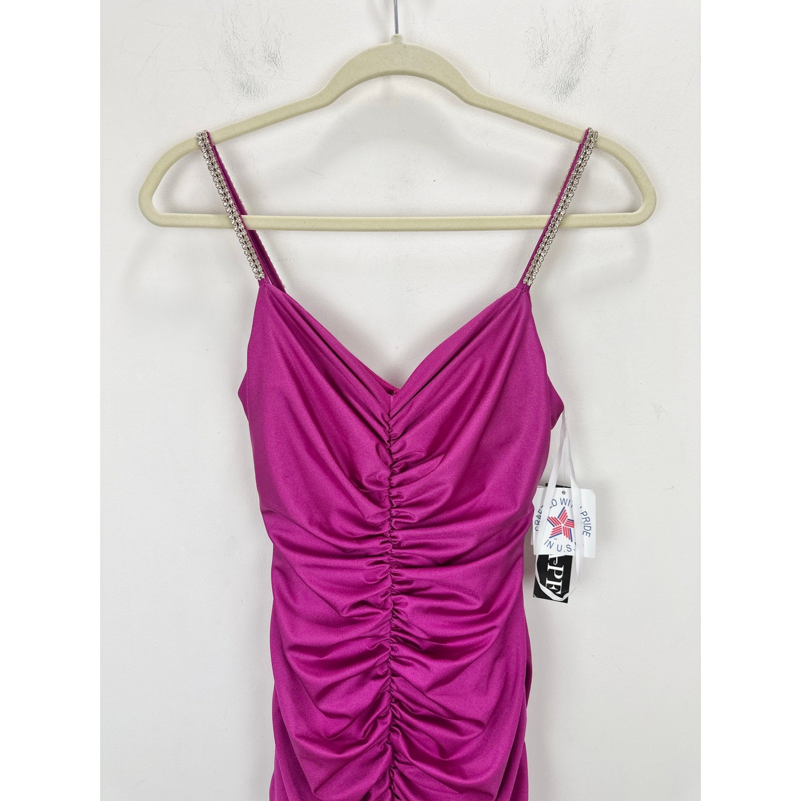 XSCAPE Rhinestone Strap Ruched Seam Sleeveless Gown Pink Formal Stretch US 2 NWT