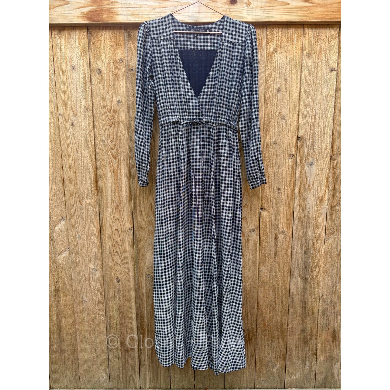 Christy Dawn Audrey Maxi Dress Navy Blue Check Plaid Size Small