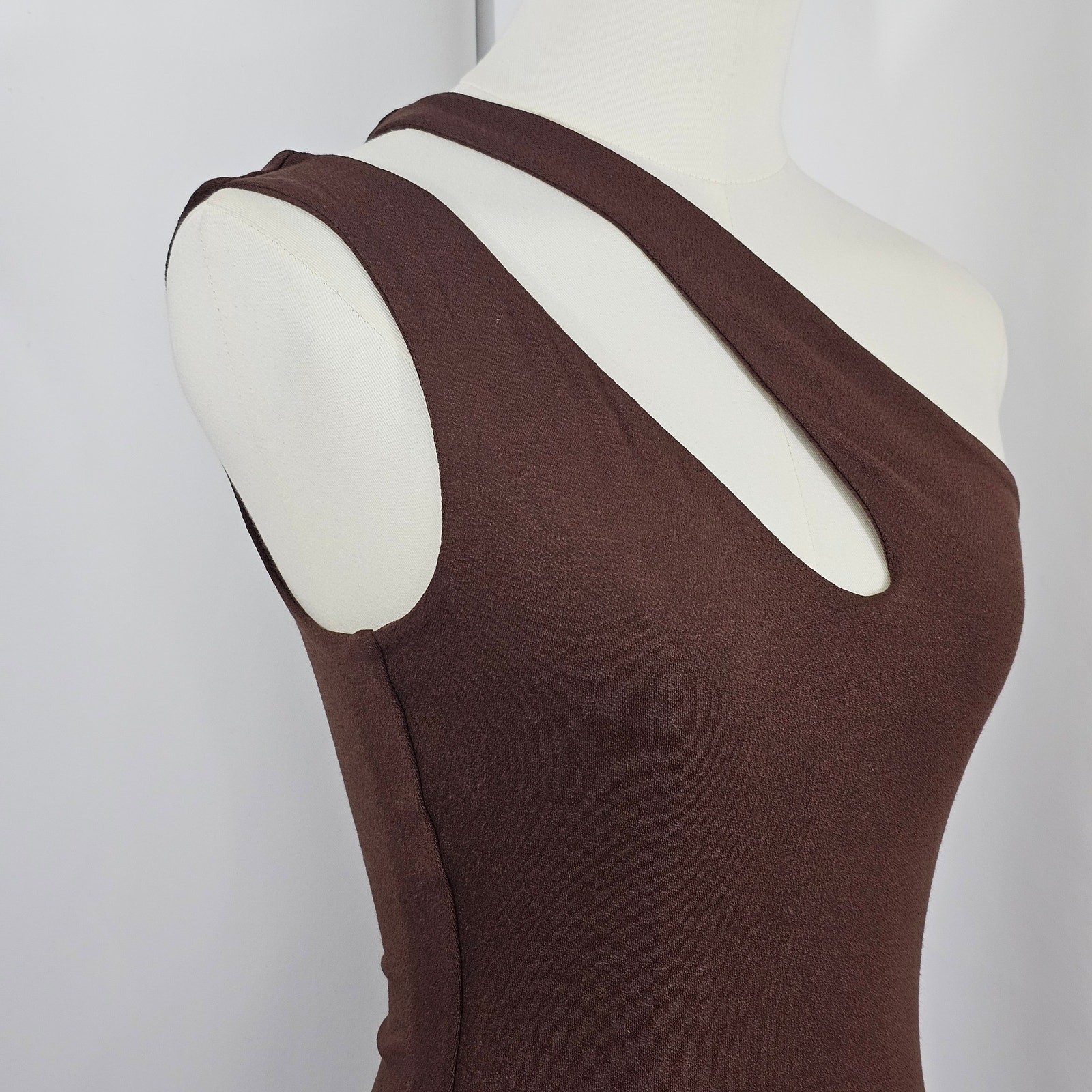 Naked Wardrobe Brown One Shoulder Front Slit Bodycon Mini Dress Size M NWOT