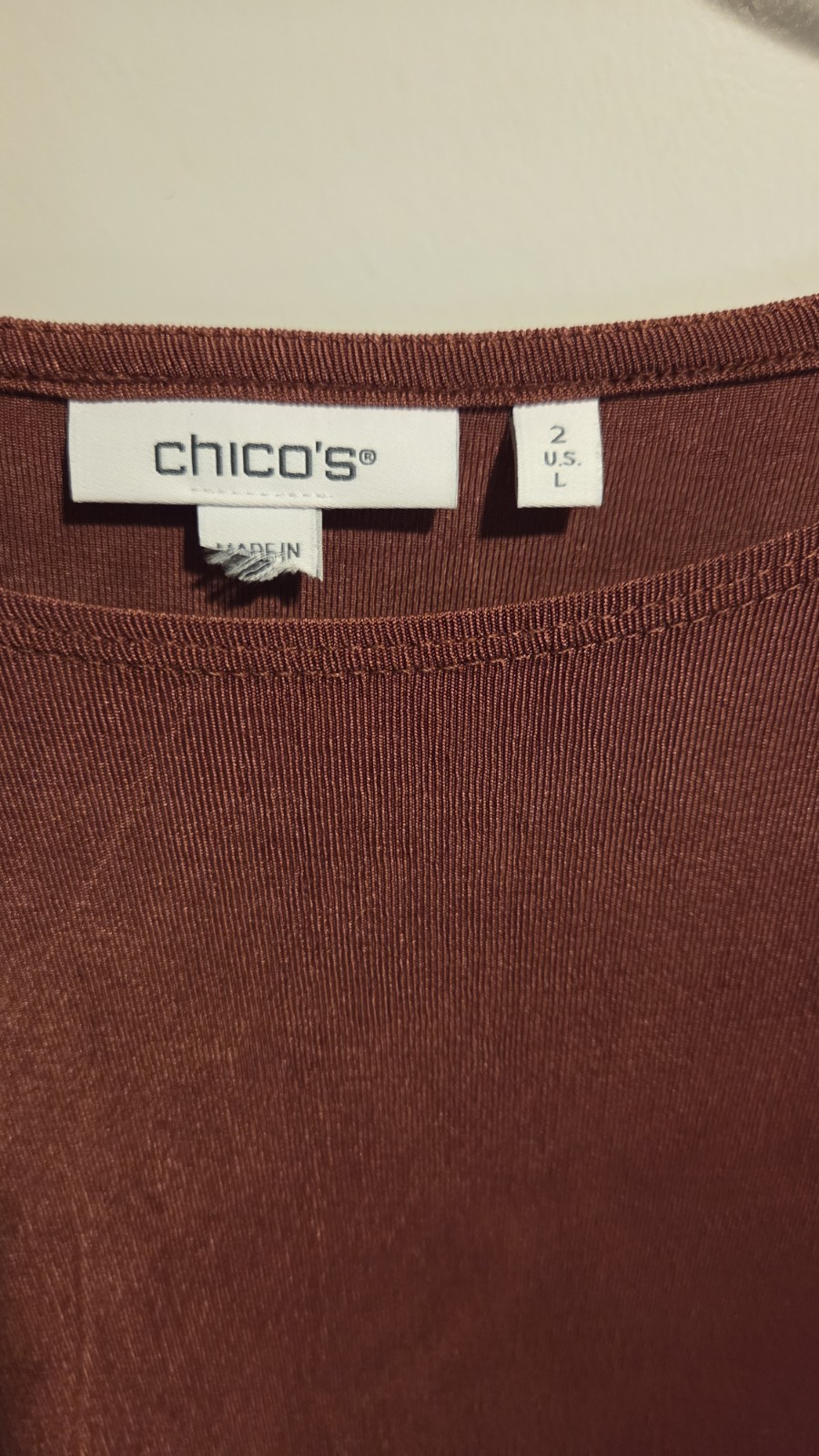 Chico’s Brown Solid Knit Midi Shift Dress Boat Neck 3/4 Sleeve Pullover Sz 2