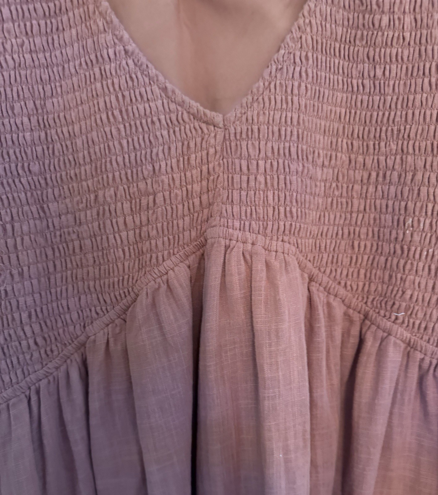 Wishlist Apparel Cotton Dress With Peasant Sleeves And Smocked Bodice, Size L