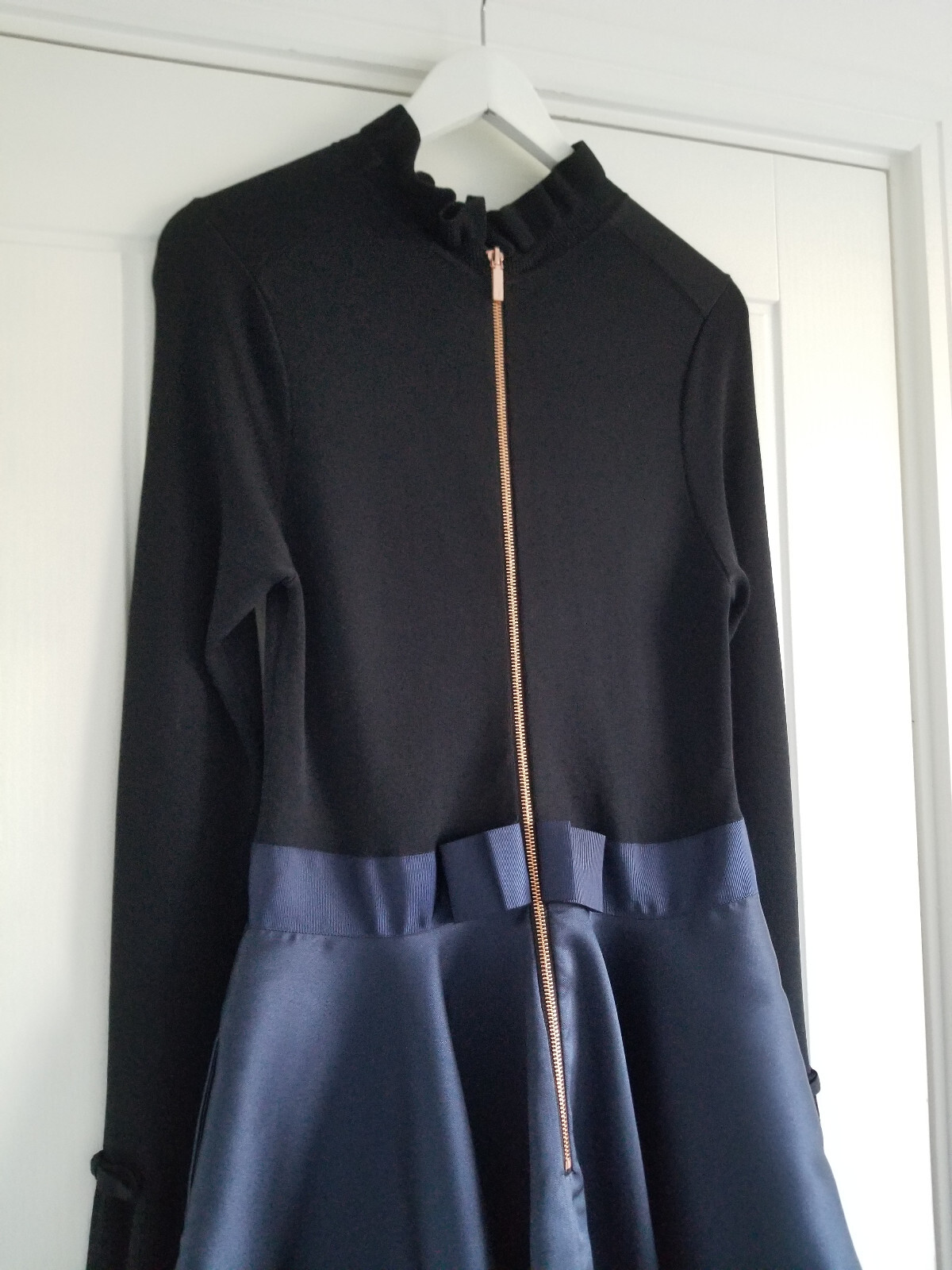 Ted Baker Zadi Long Sleeve Full Skirt Dress Size 4 UK 14 Dark Blue Black Navy