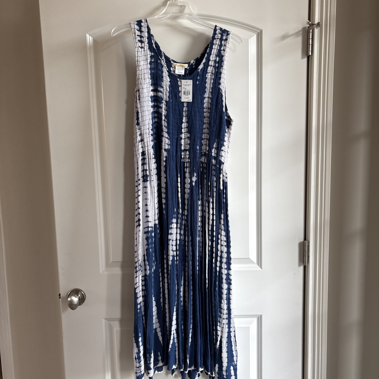 Sweet Magnolia Sleeveless Dress XL NWT Blue Navy White Tiedye Smock Tank