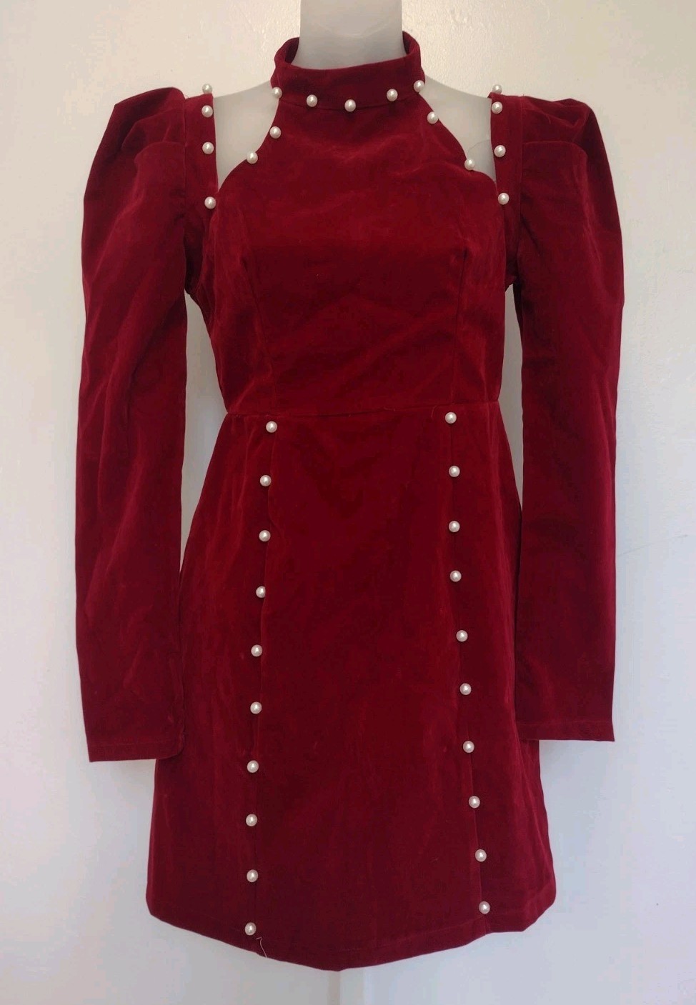 Velvet Pearl Embellished Mini Dress Gothic Victorian Cutout Korean M NWT