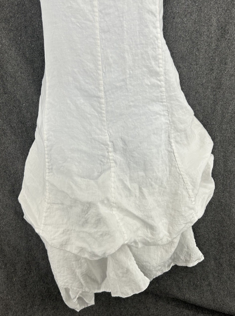 EILEEN FISHER White Irish Linen Handkerchief w/Ties Lagenlook Dress Size Small