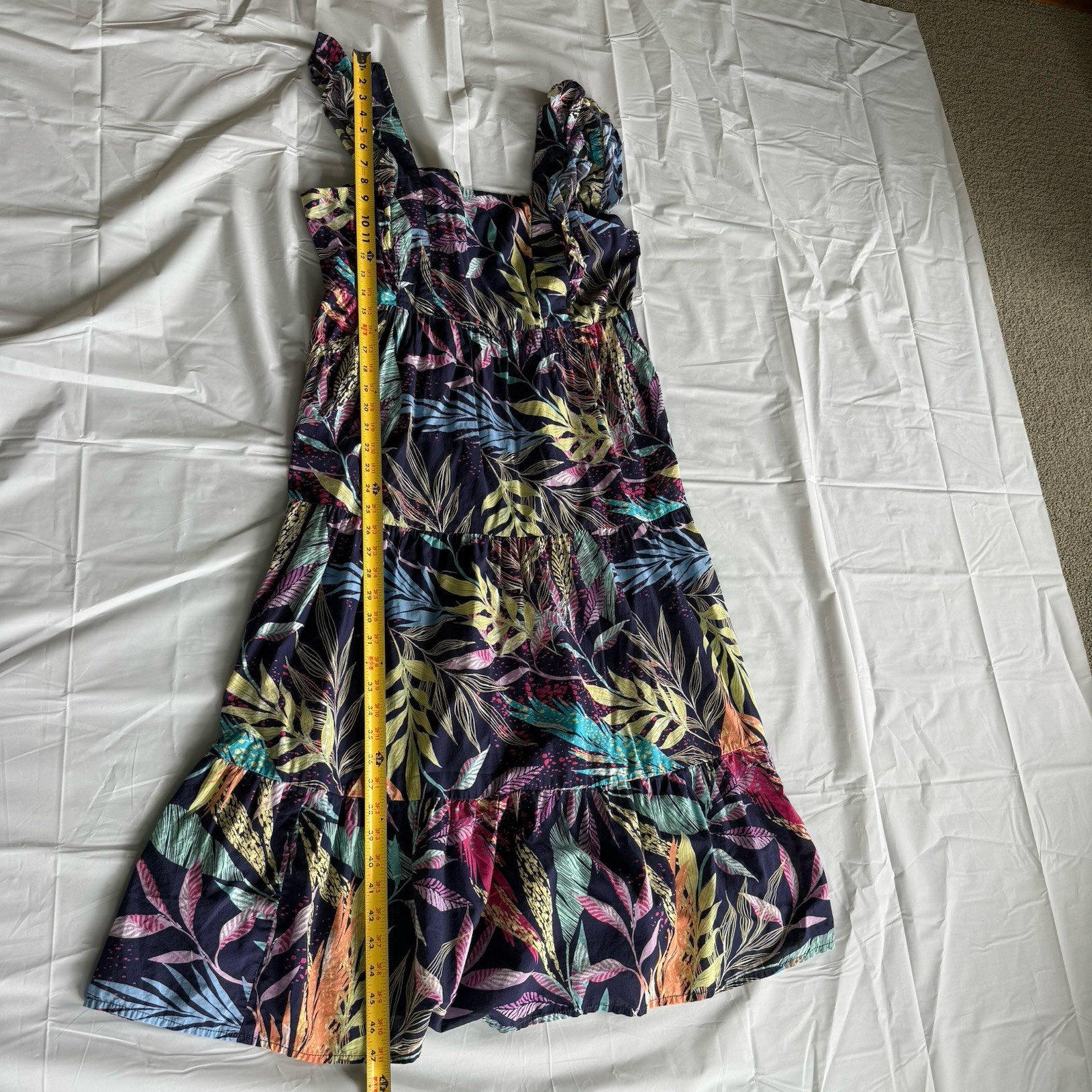 🏖️ Beach Lunch Lounge Maxi Dress Womens Medium Tropical Print Cotton Tie Back
